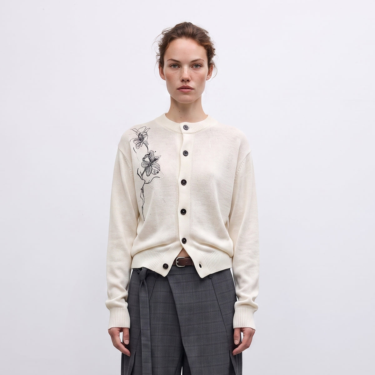 ELETEIZE Iris Sketch Embroidered Linen-Blend Cardigan