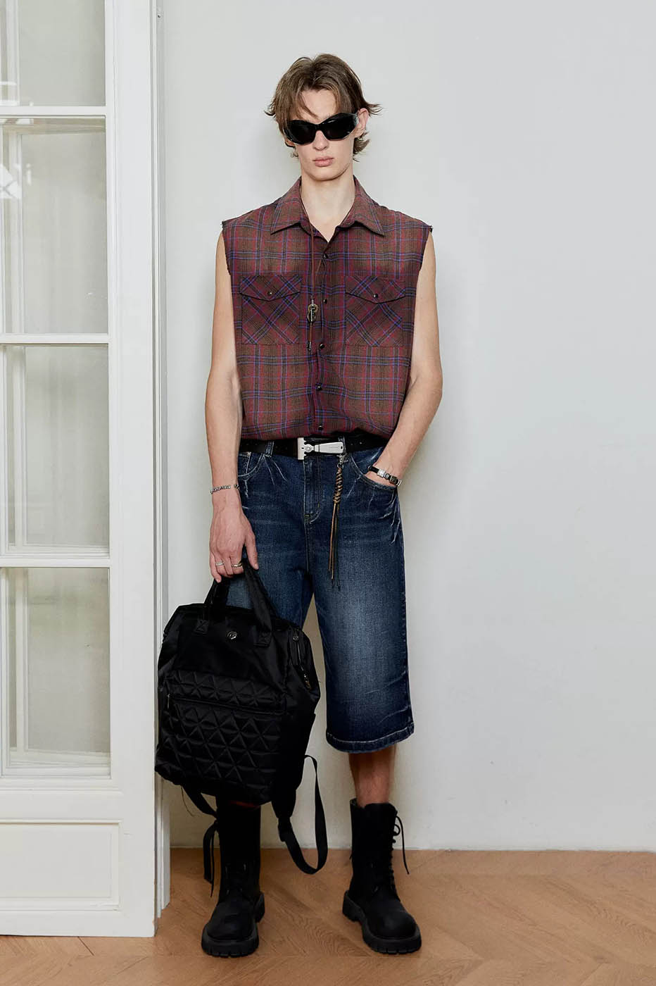 KREATE Distressed Plaid Vest, premium urban and streetwear designers apparel on PROJECTISR.com, KREATE