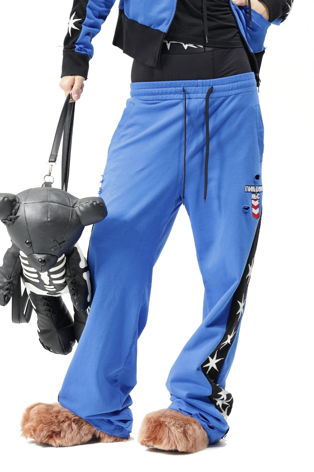 VANGUARDIA Contrast Star Graphic Spliced Sweatpants