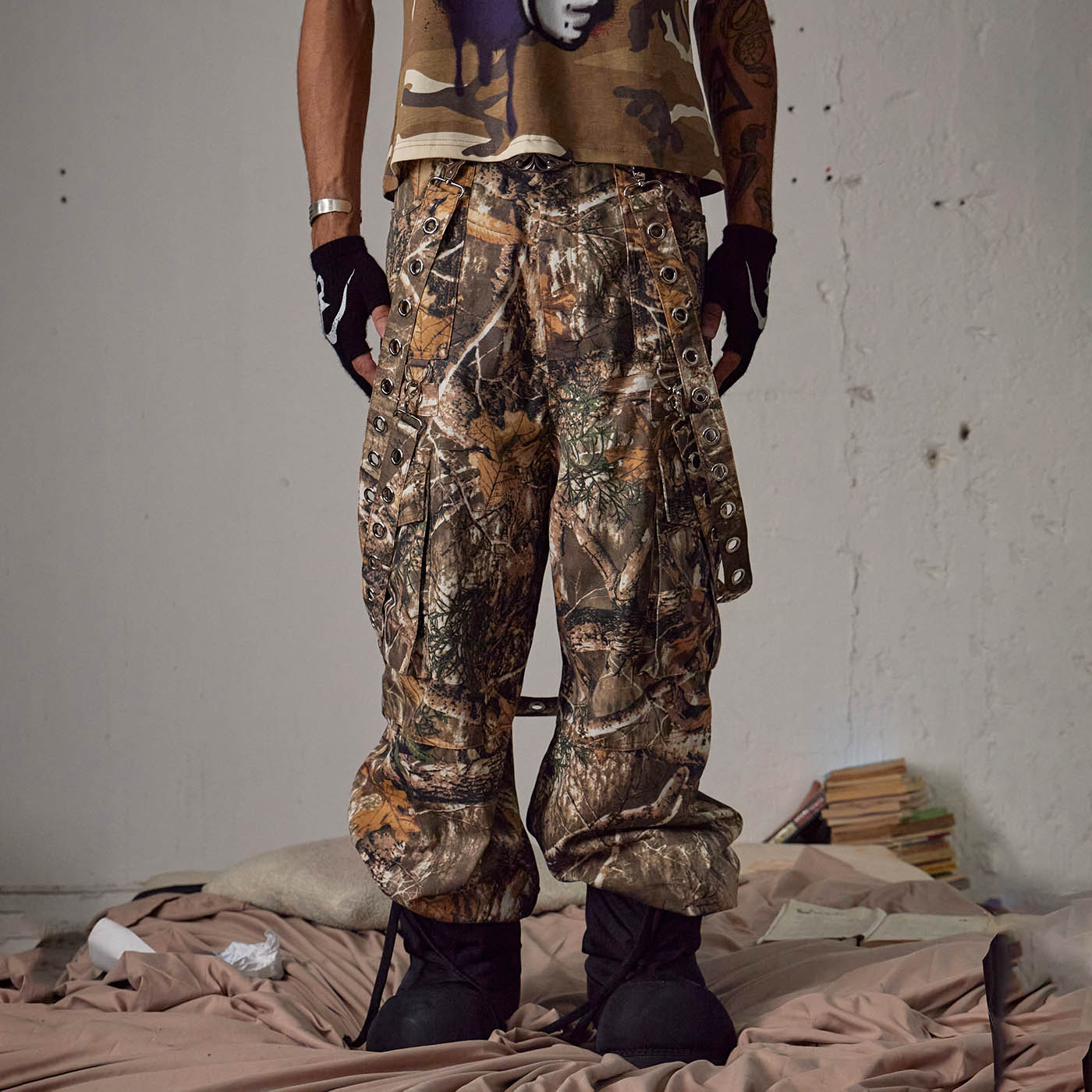 DND4DES Camo Detachable Strapped Cargo Pants, premium urban and streetwear designers apparel on PROJECTISR.com, DND4DES