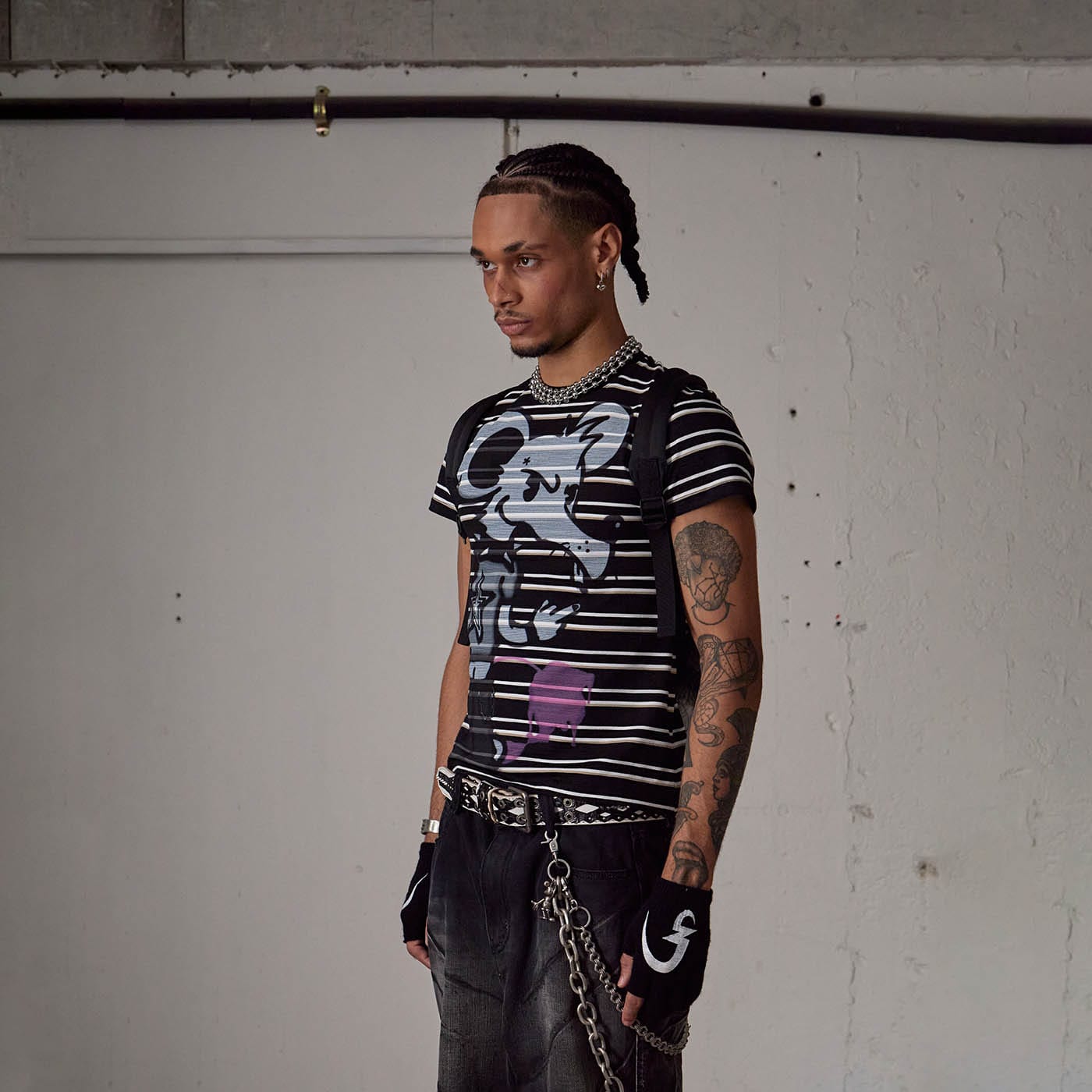 DND4DES The Rat Graffiti Striped T-Shirt, premium urban and streetwear designers apparel on PROJECTISR.com, DND4DES