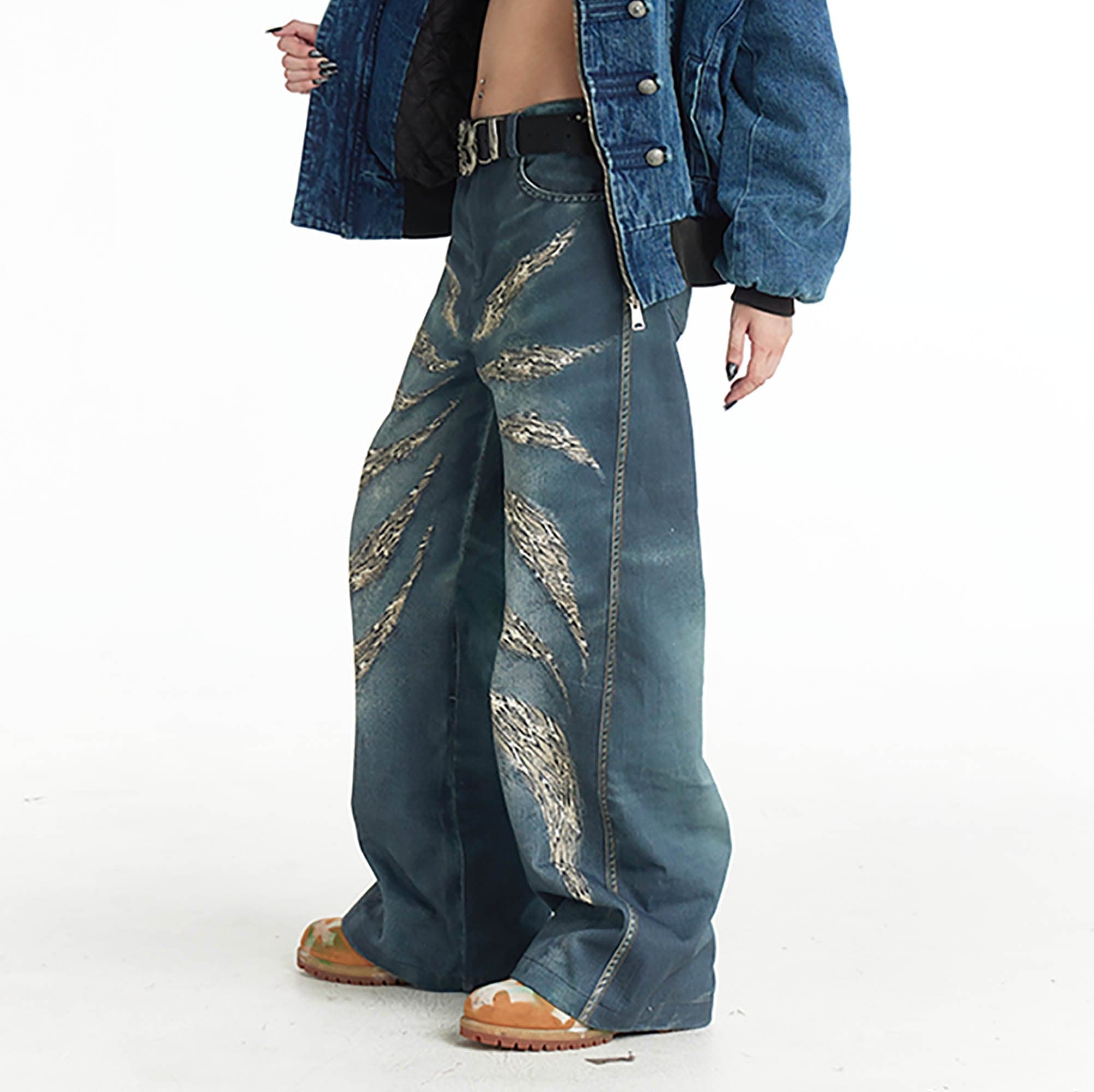 DND4DES Leopard Wings Embroidered Wide-Leg Jeans, premium urban and streetwear designers apparel on PROJECTISR.com, DND4DES