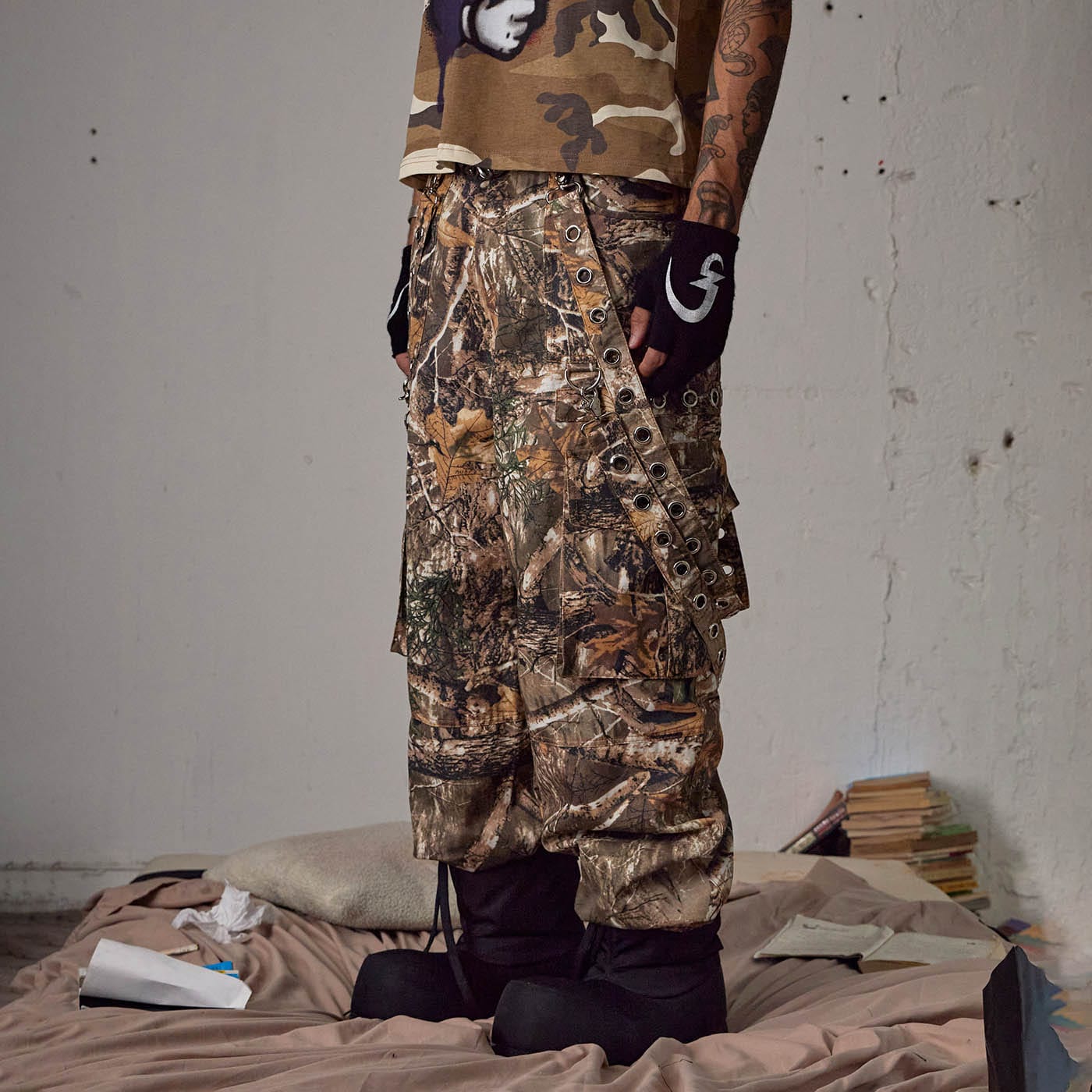 DND4DES Camo Detachable Strapped Cargo Pants, premium urban and streetwear designers apparel on PROJECTISR.com, DND4DES