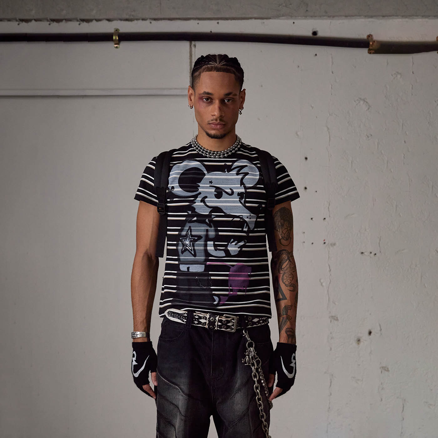 DND4DES The Rat Graffiti Striped T-Shirt, premium urban and streetwear designers apparel on PROJECTISR.com, DND4DES