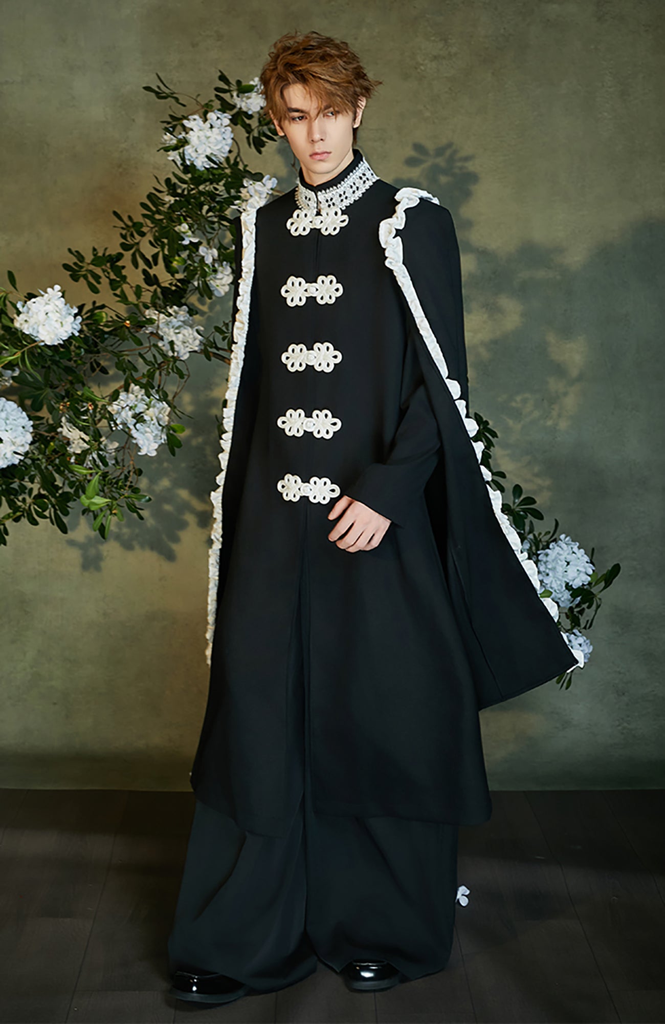 JIECHI Knot Button Draped Cloak Blazer