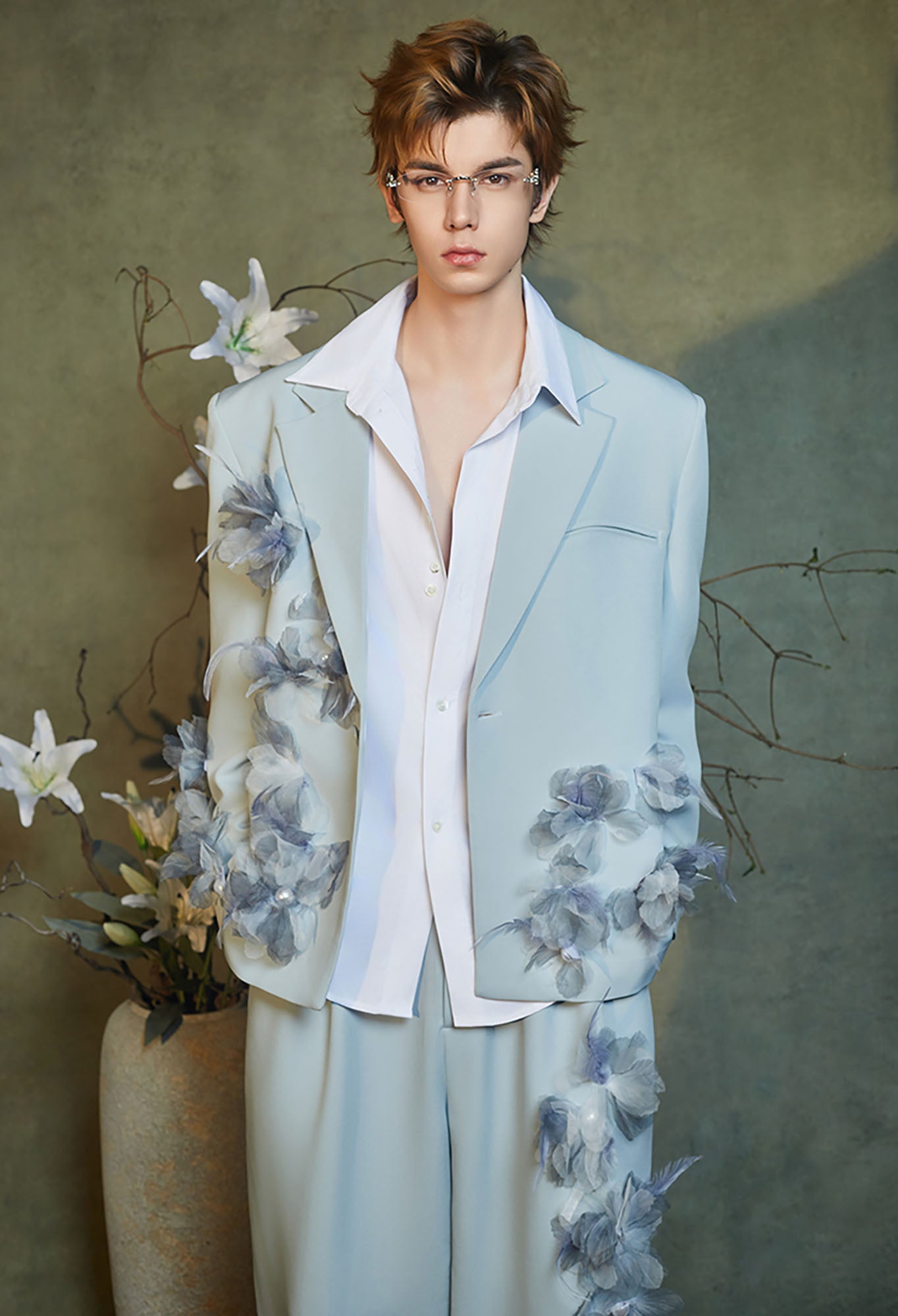 JIECHI Embellished Floral Oversized Blazer, premium urban and streetwear designers apparel on PROJECTISR.com, JIECHI