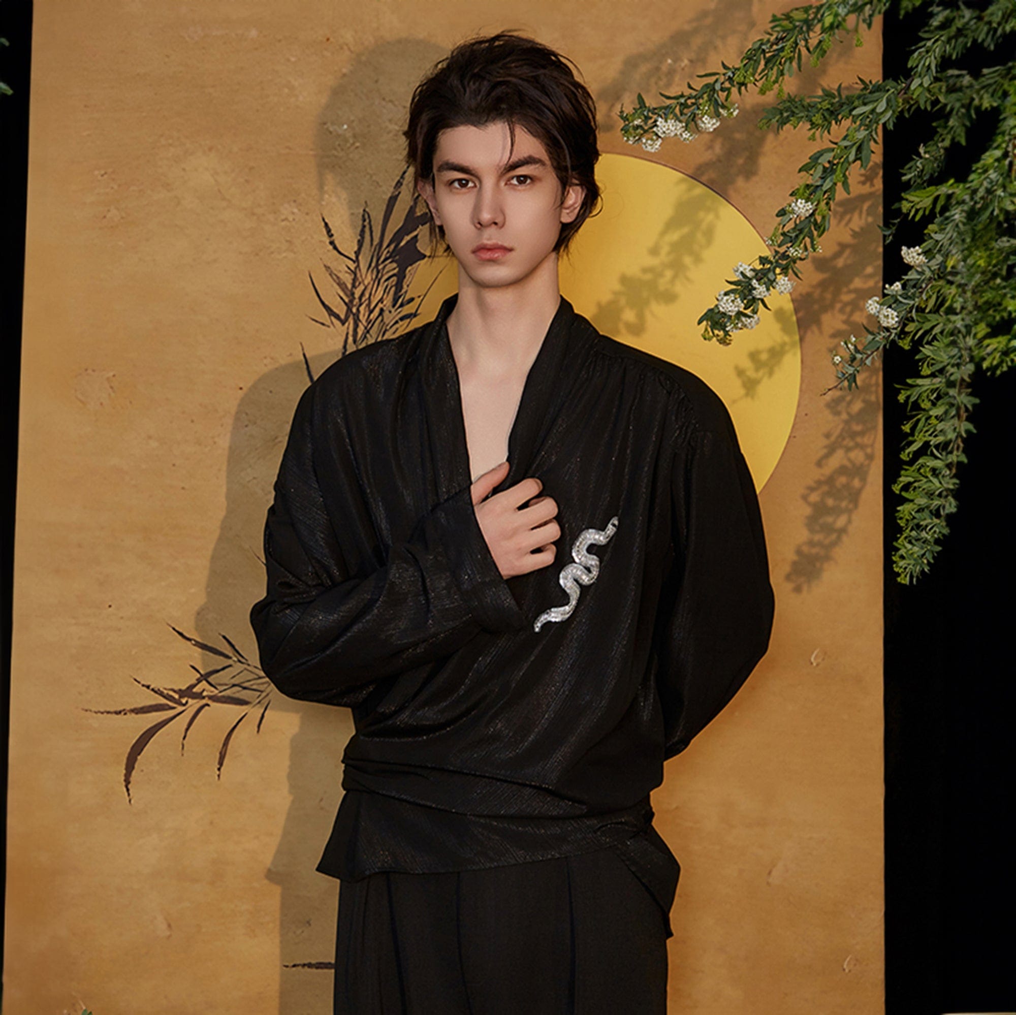 JIECHI Embroidered Serpent Metallic Wrap Shirt, premium urban and streetwear designers apparel on PROJECTISR.com, JIECHI