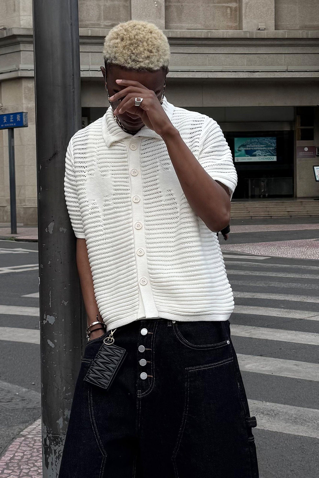 STEEPC Hollow-Out Knit Polo Half Shirt, premium urban and streetwear designers apparel on PROJECTISR.com, STEEPC
