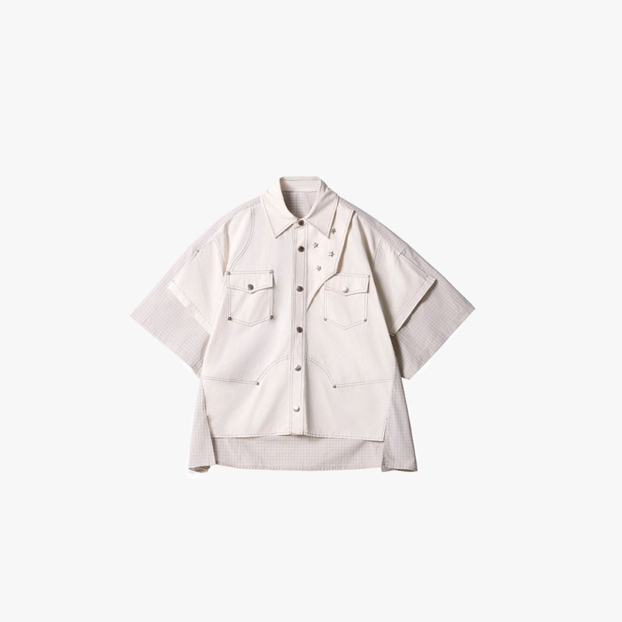 ERROR CODE ROBOT Multi-Studded Faux-Layer Short Sleeve Half Shirt, premium urban and streetwear designers apparel on PROJECTISR.com, ERROR CODE ROBOT