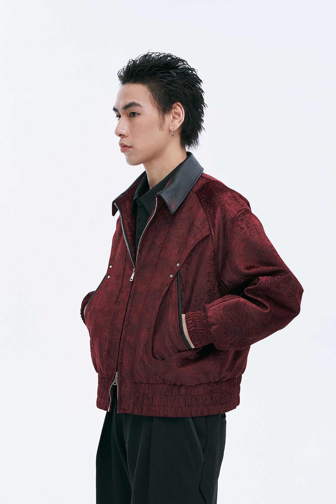 CATSSTAC Velvet Leather-Collar Elastic Jacket, premium urban and streetwear designers apparel on PROJECTISR.com, CATSSTAC