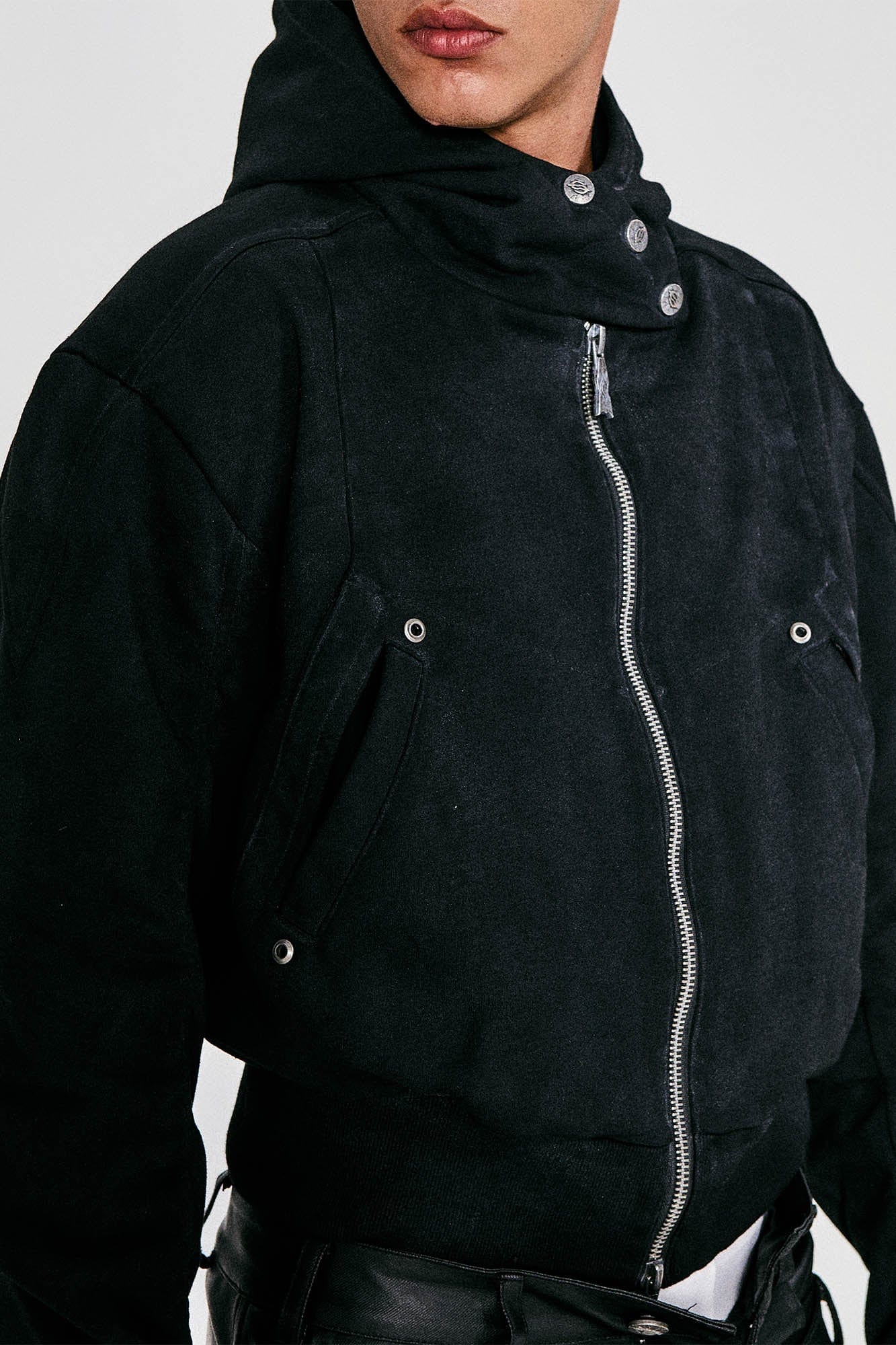 FLYERRER Grommet Spliced Zip-Up Cropped Hoodie, premium urban and streetwear designers apparel on PROJECTISR.com, FLYERRER