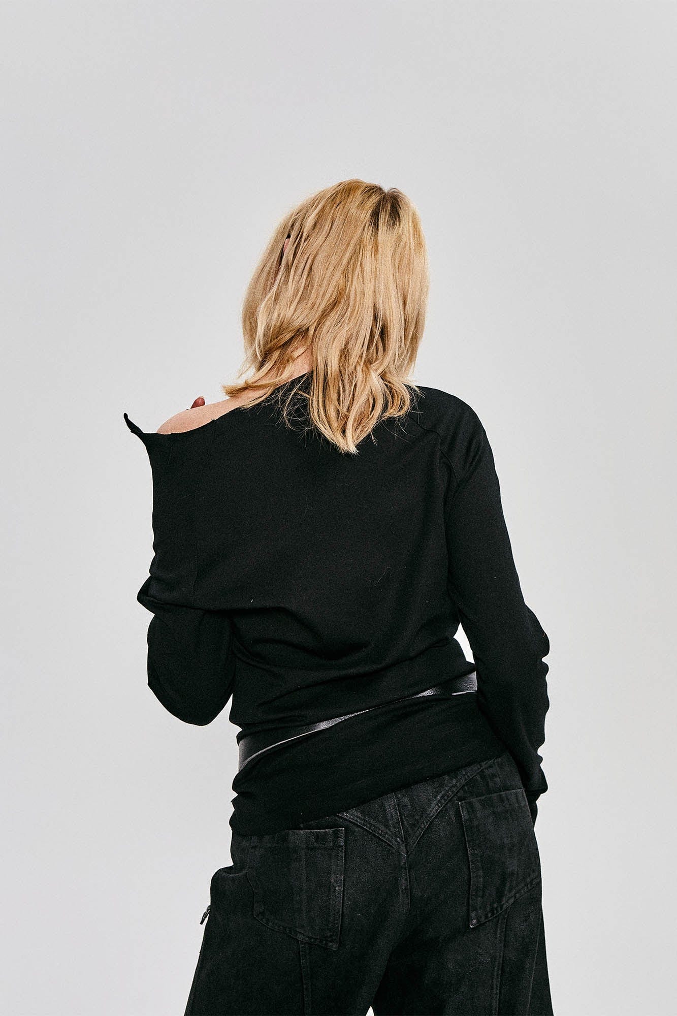 FLYERRER Gothic Script Graphic Asymmetrical Button Long-Sleeve Tee, premium urban and streetwear designers apparel on PROJECTISR.com, FLYERRER