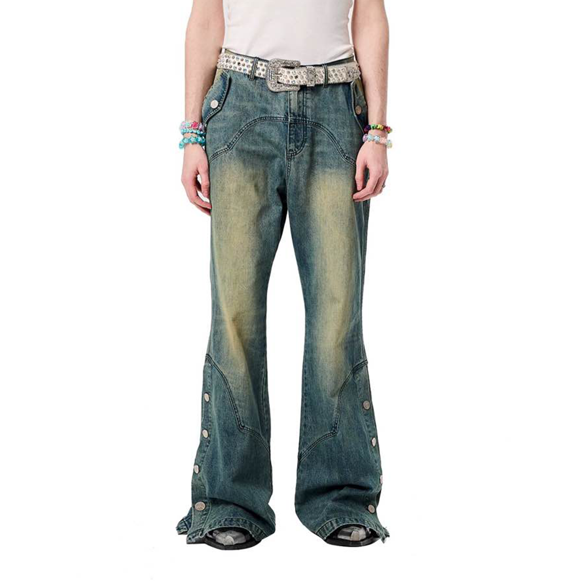 ERISSTOFF Washed Detachable Flared Jeans Blue