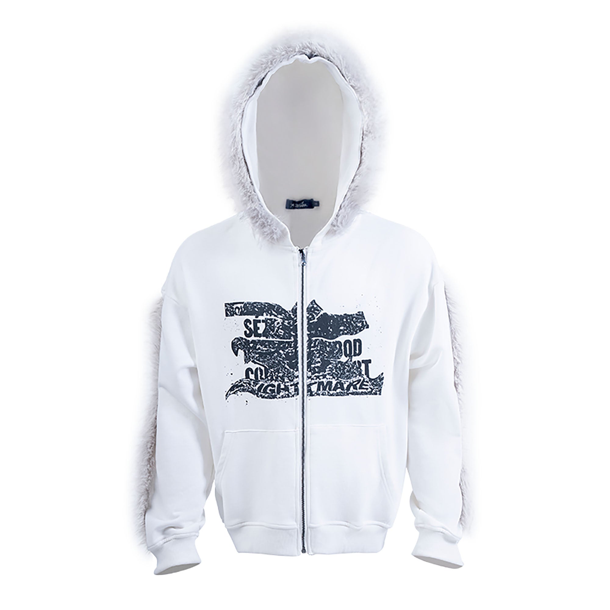 RECOVER ZONE Faux Fur Trim Graphic Zip-Up Hoodie