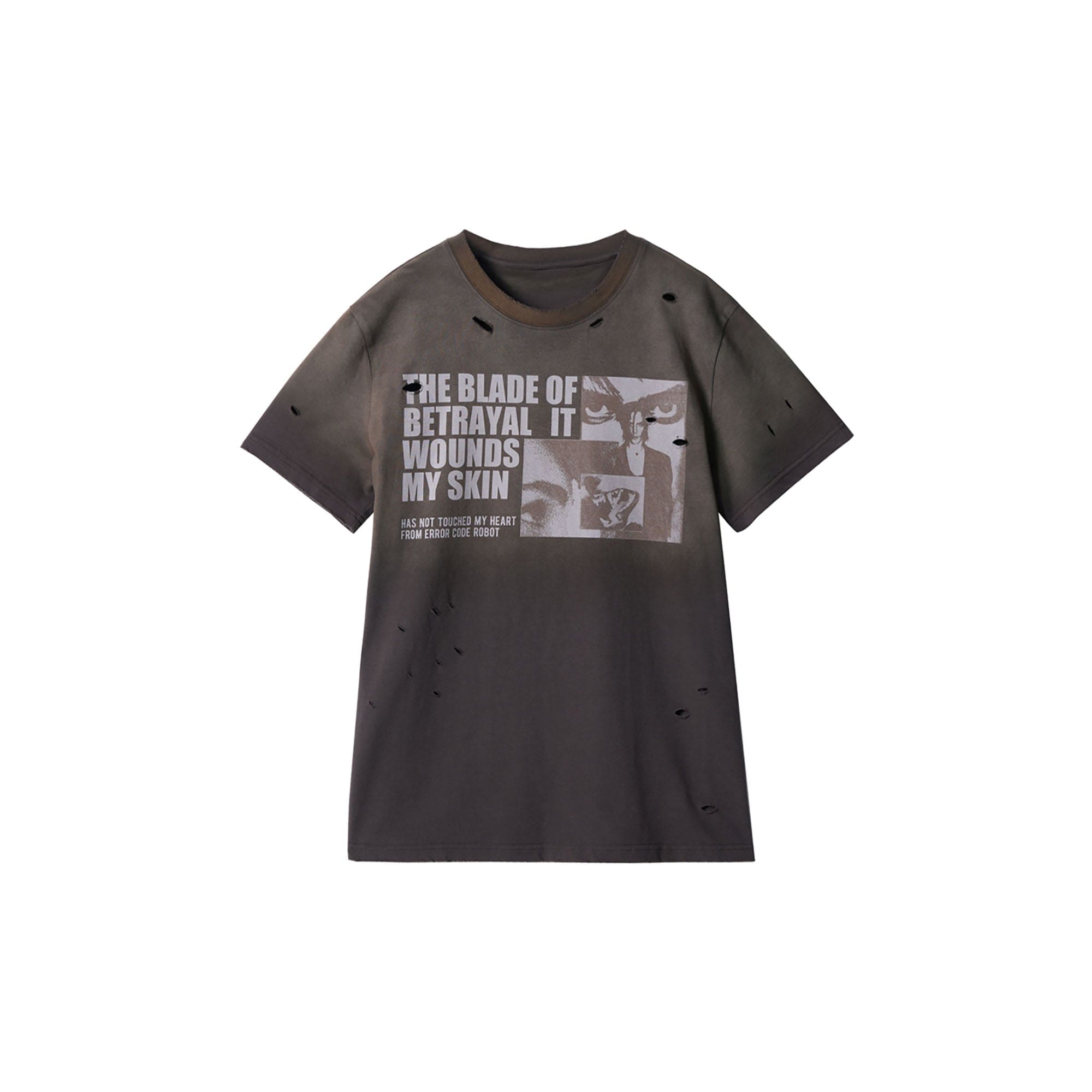 ERROR CODE ROBOT Destroyed Heavy Washed Graphic Tee, premium urban and streetwear designers apparel on PROJECTISR.com, ERROR CODE ROBOT