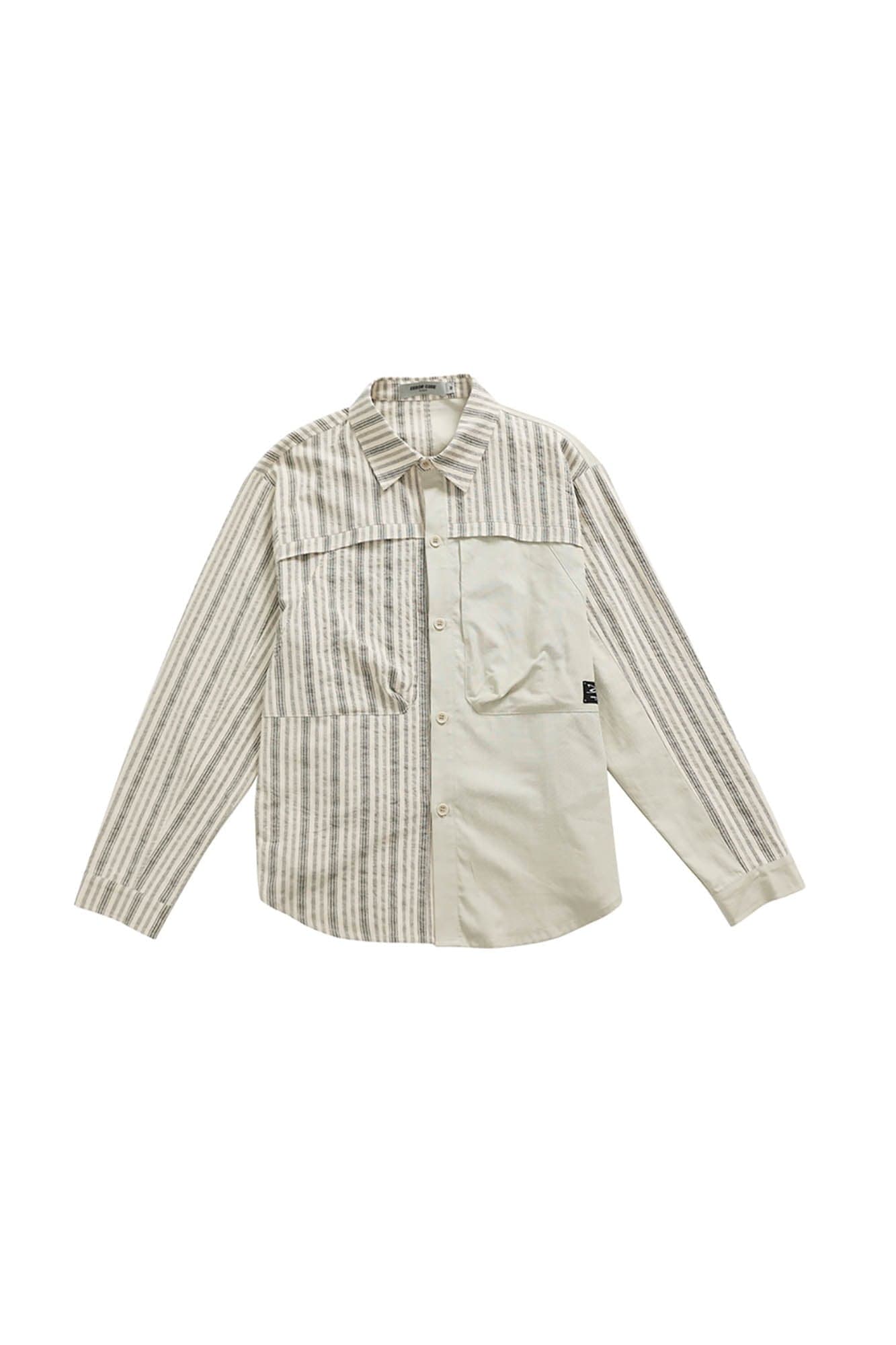 ERROR CODE ROBOT Paneled Striped Spliced Shirt, premium urban and streetwear designers apparel on PROJECTISR.com, ERROR CODE ROBOT