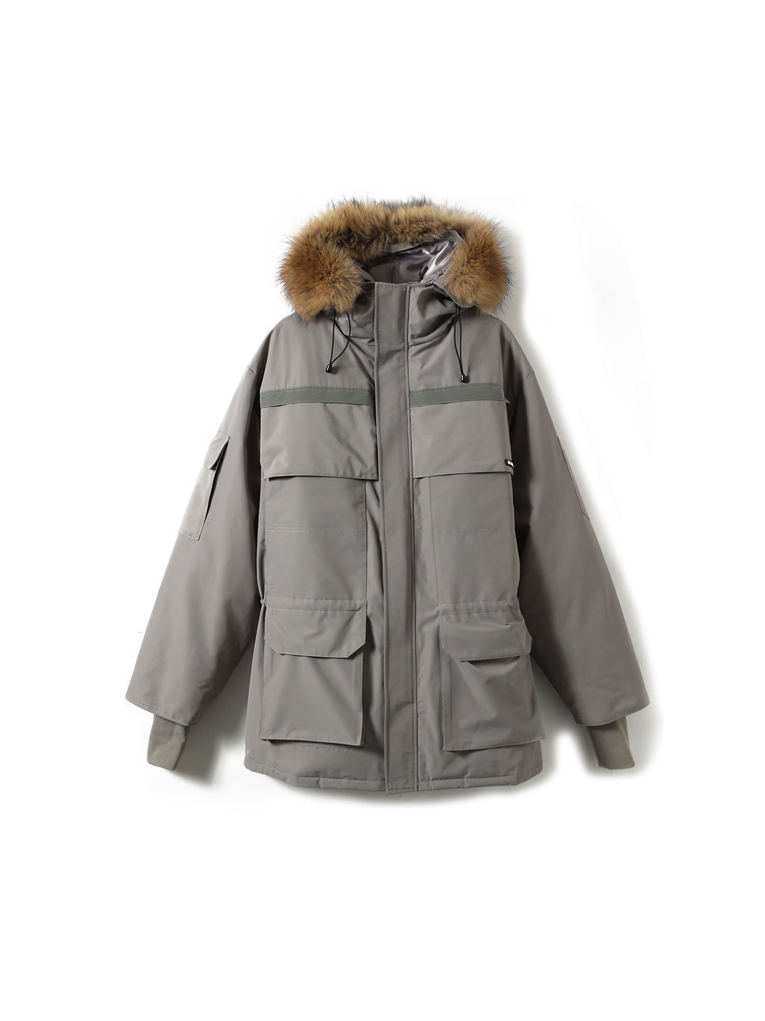 ERROR CODE ROBOT Faux Fur-Trimmed Reflective-Strip Utility Parka, premium urban and streetwear designers apparel on PROJECTISR.com, ERROR CODE ROBOT