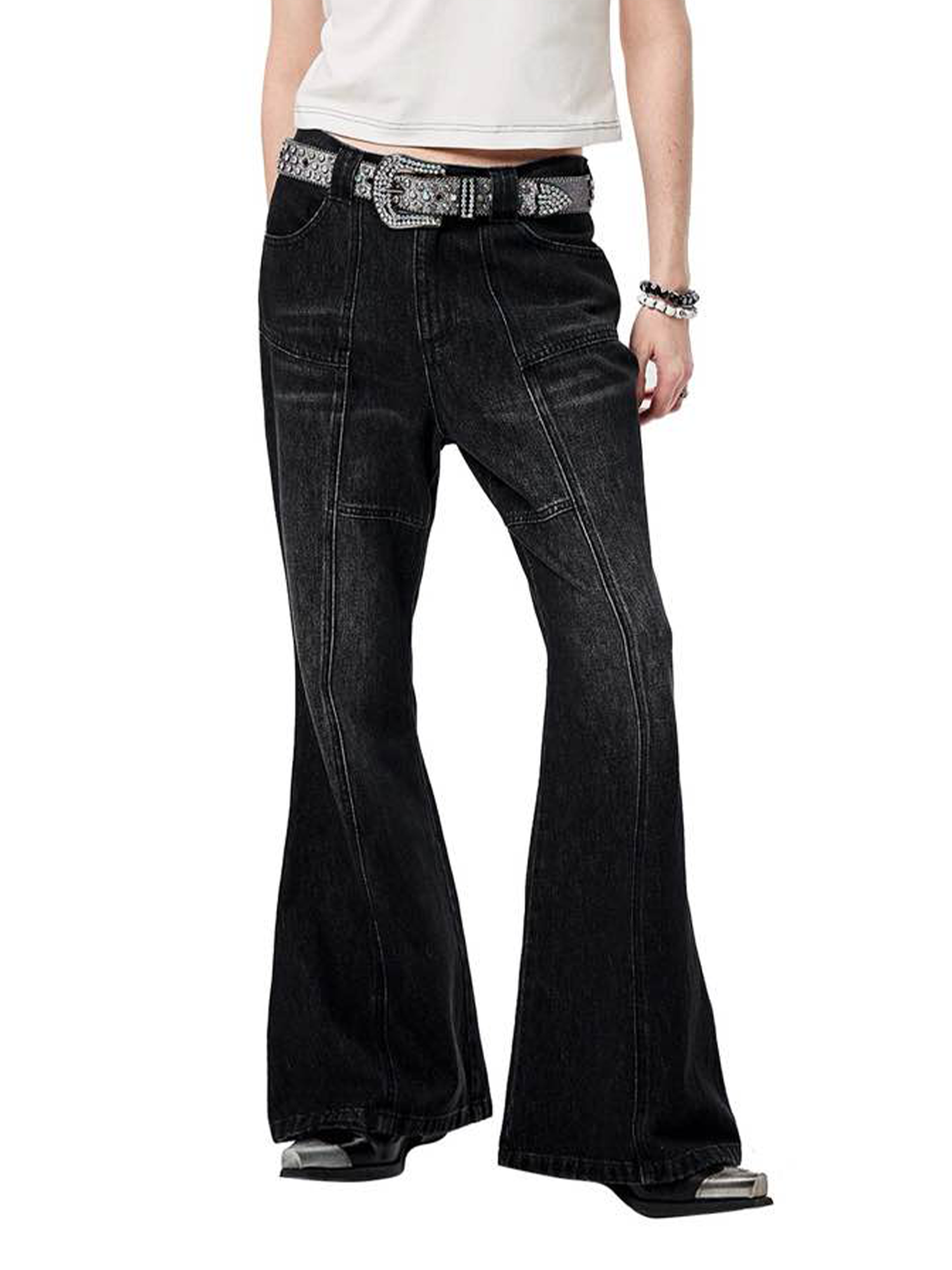 ERISSTOFF Washed Lace-Up Flared Jeans