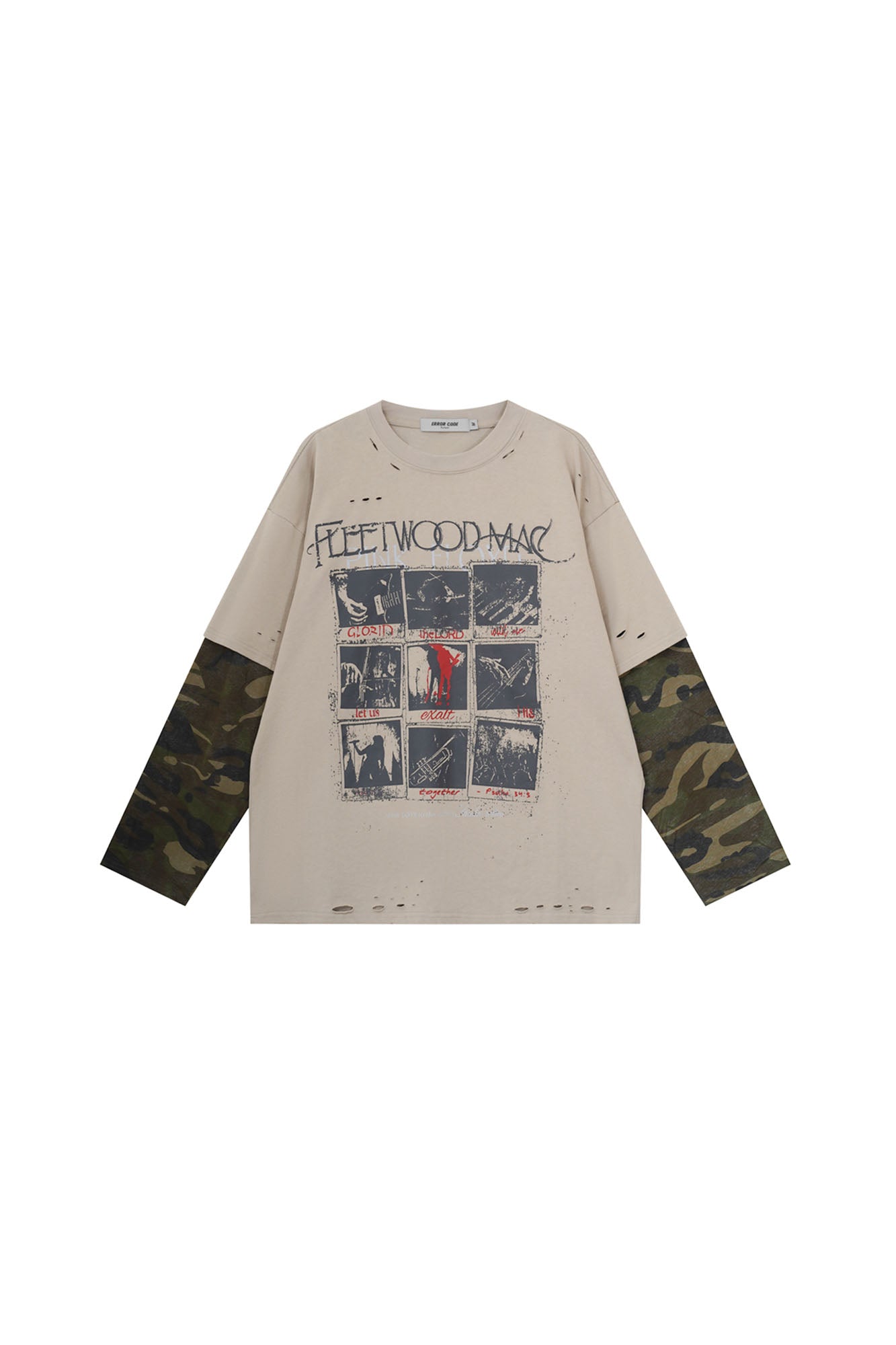 ERROR CODE ROBOT Camo Layered Distressed Long-Sleeve Tee