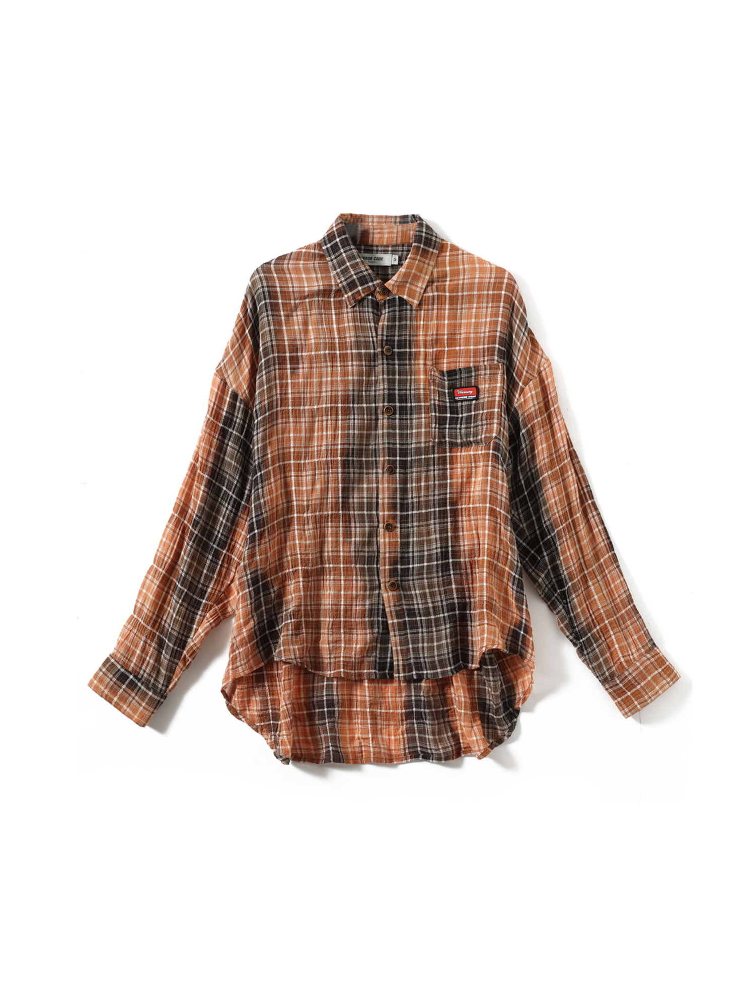 ERROR CODE ROBOT Tie-Dye Embroideried Crinkle Plaid Shirt, premium urban and streetwear designers apparel on PROJECTISR.com, ERROR CODE ROBOT