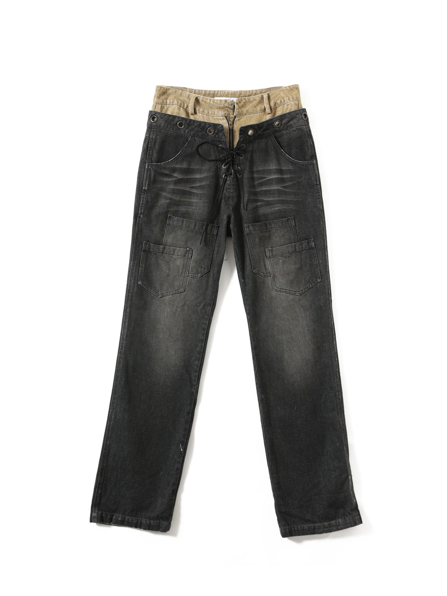 ERROR CODE ROBOT Washed Double-Waist Straight-Leg Jeans, premium urban and streetwear designers apparel on PROJECTISR.com, ERROR CODE ROBOT