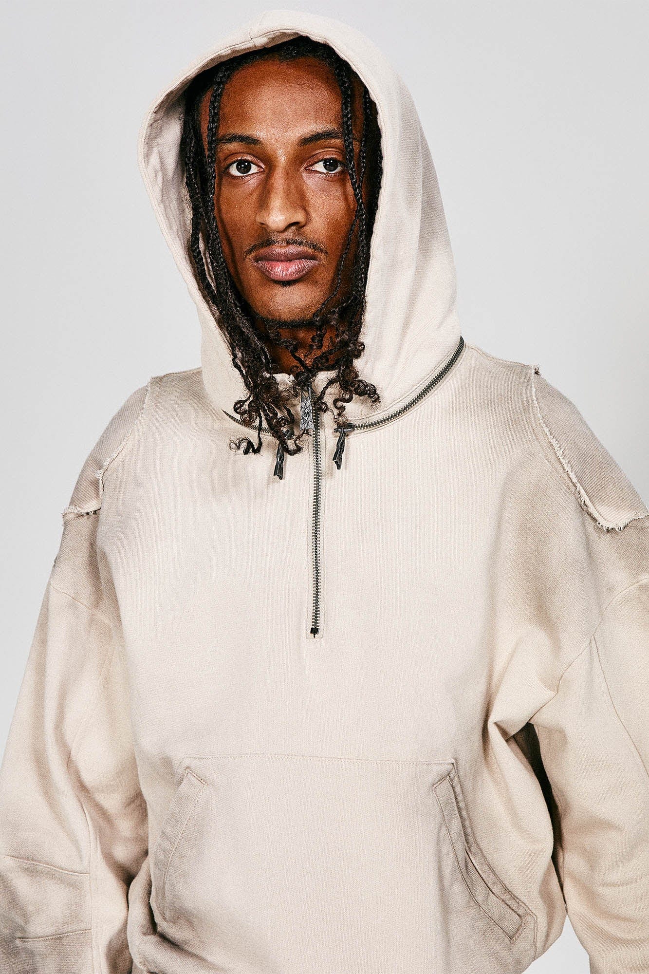 FLYERRER Distressed Detachable-Hood Glove-Sleeve Hoodie, premium urban and streetwear designers apparel on PROJECTISR.com, FLYERRER