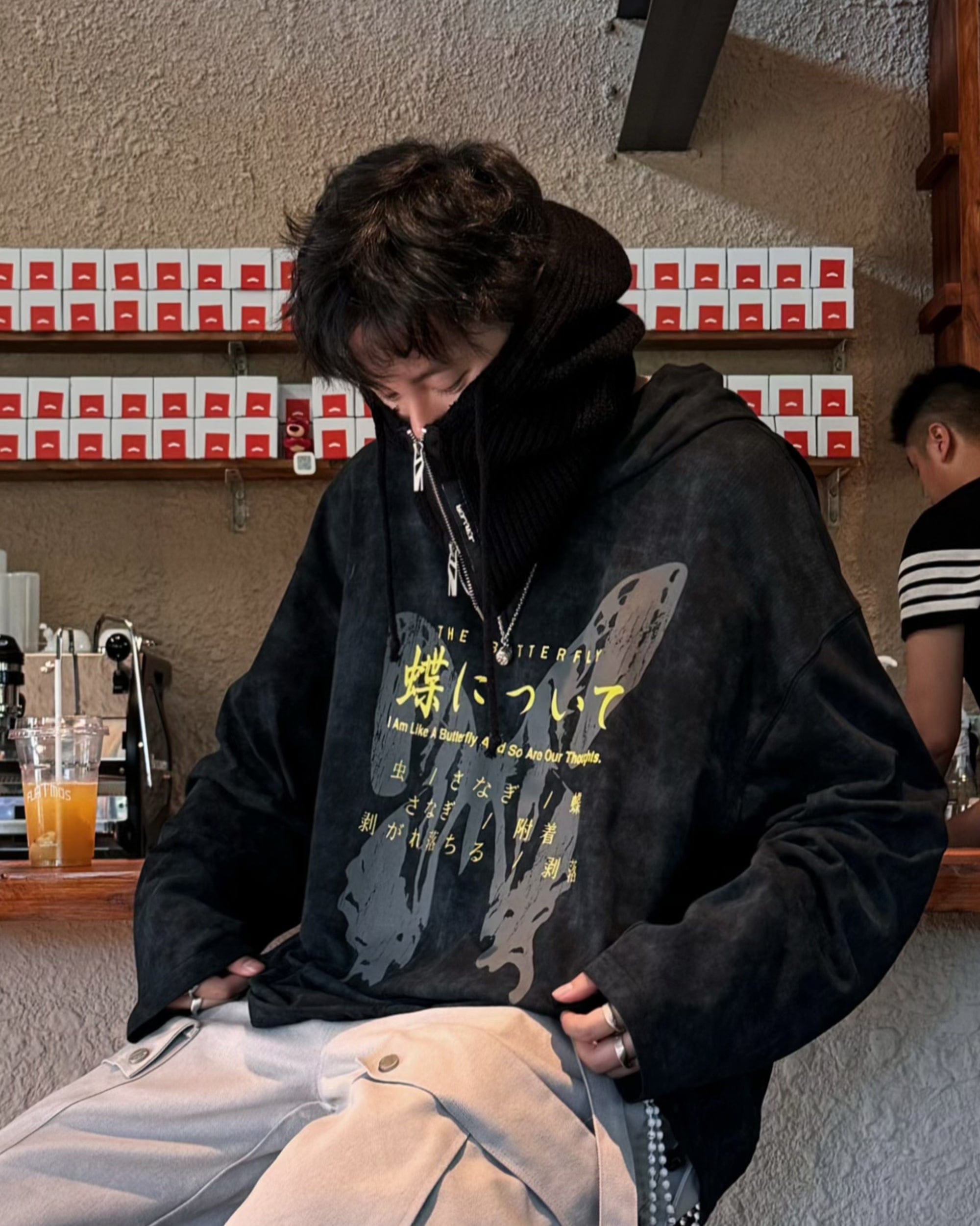 RELABEL Butterfly Buttoned Faded Hoodie, premium urban and streetwear designers apparel on PROJECTISR.com, RELABEL