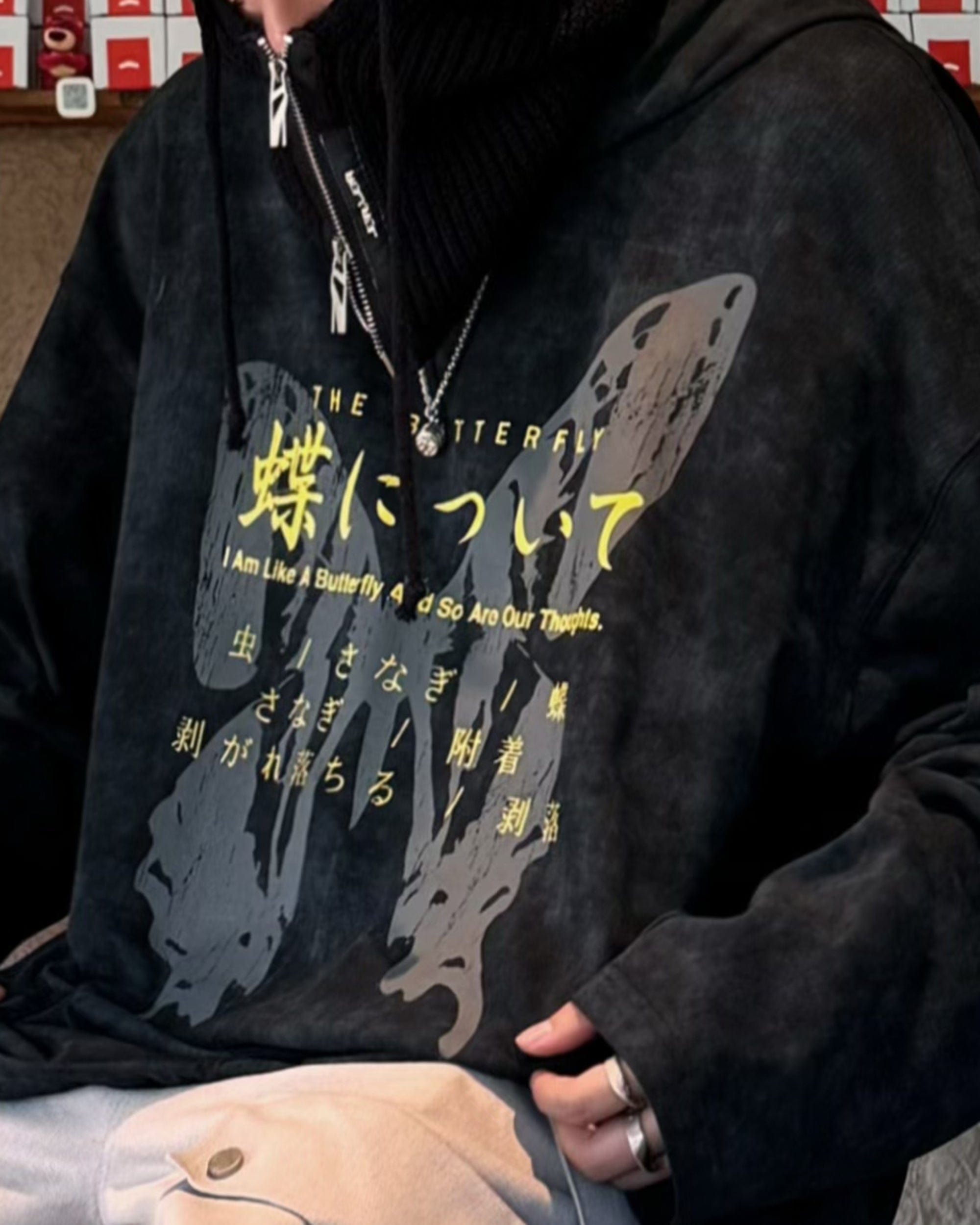 RELABEL Butterfly Buttoned Faded Hoodie, premium urban and streetwear designers apparel on PROJECTISR.com, RELABEL