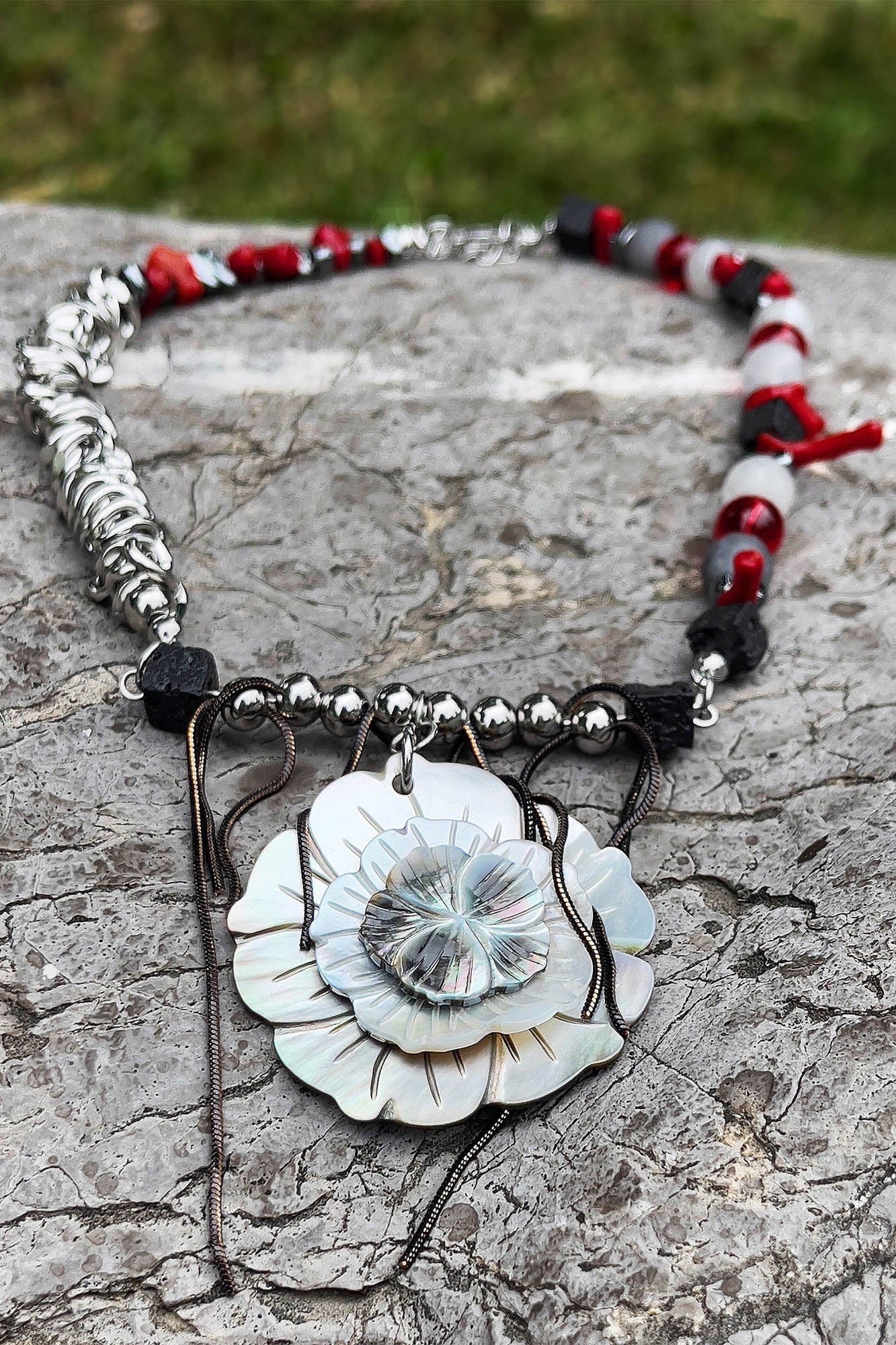 ILLUSORY Flower of Thorns Beaded Necklace, premium urban and streetwear designers apparel on PROJECTISR.com, ILLUSORY