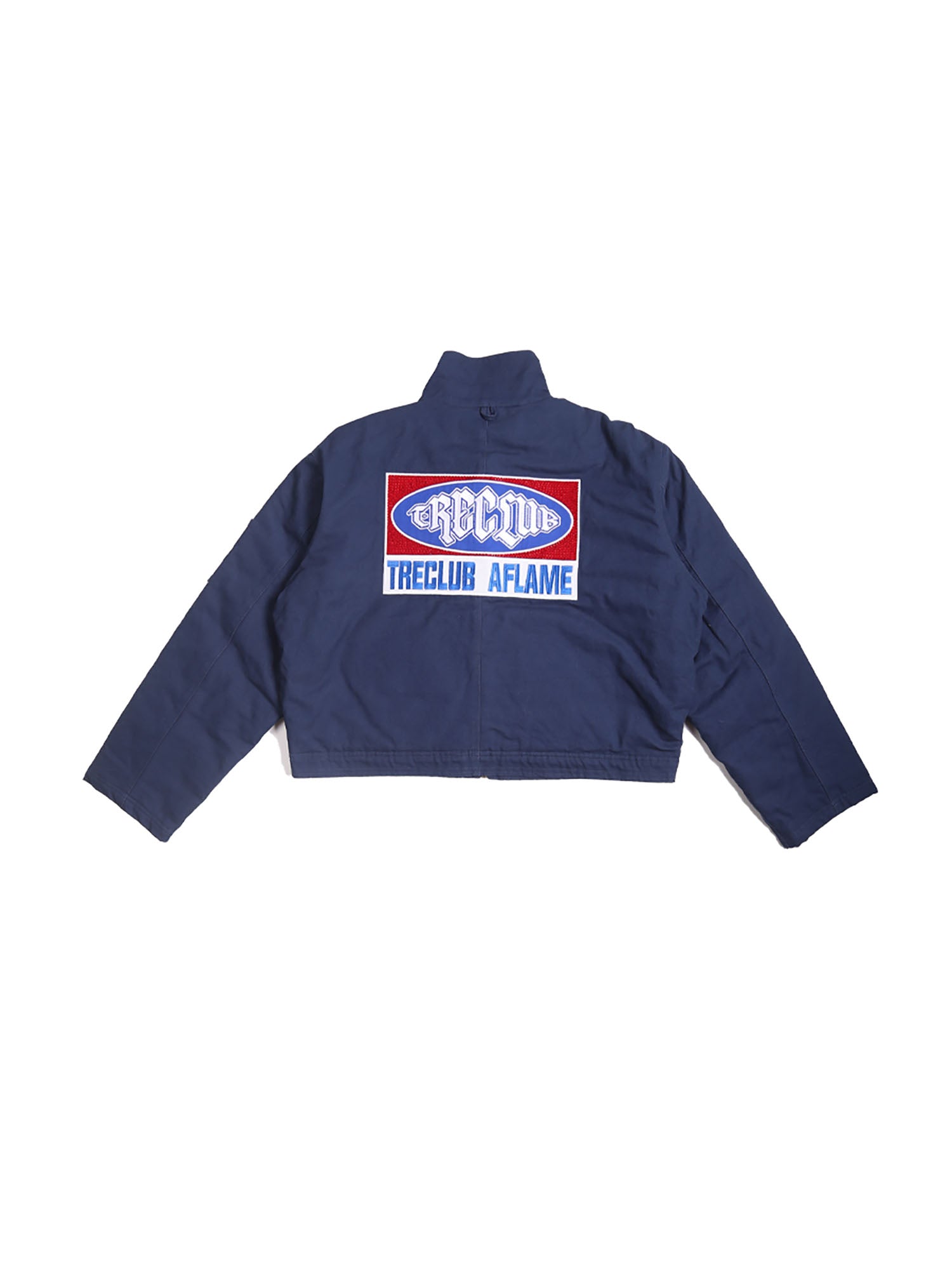 TRECLUB Flame Embroidered Hook Buckle Cropped Jacket