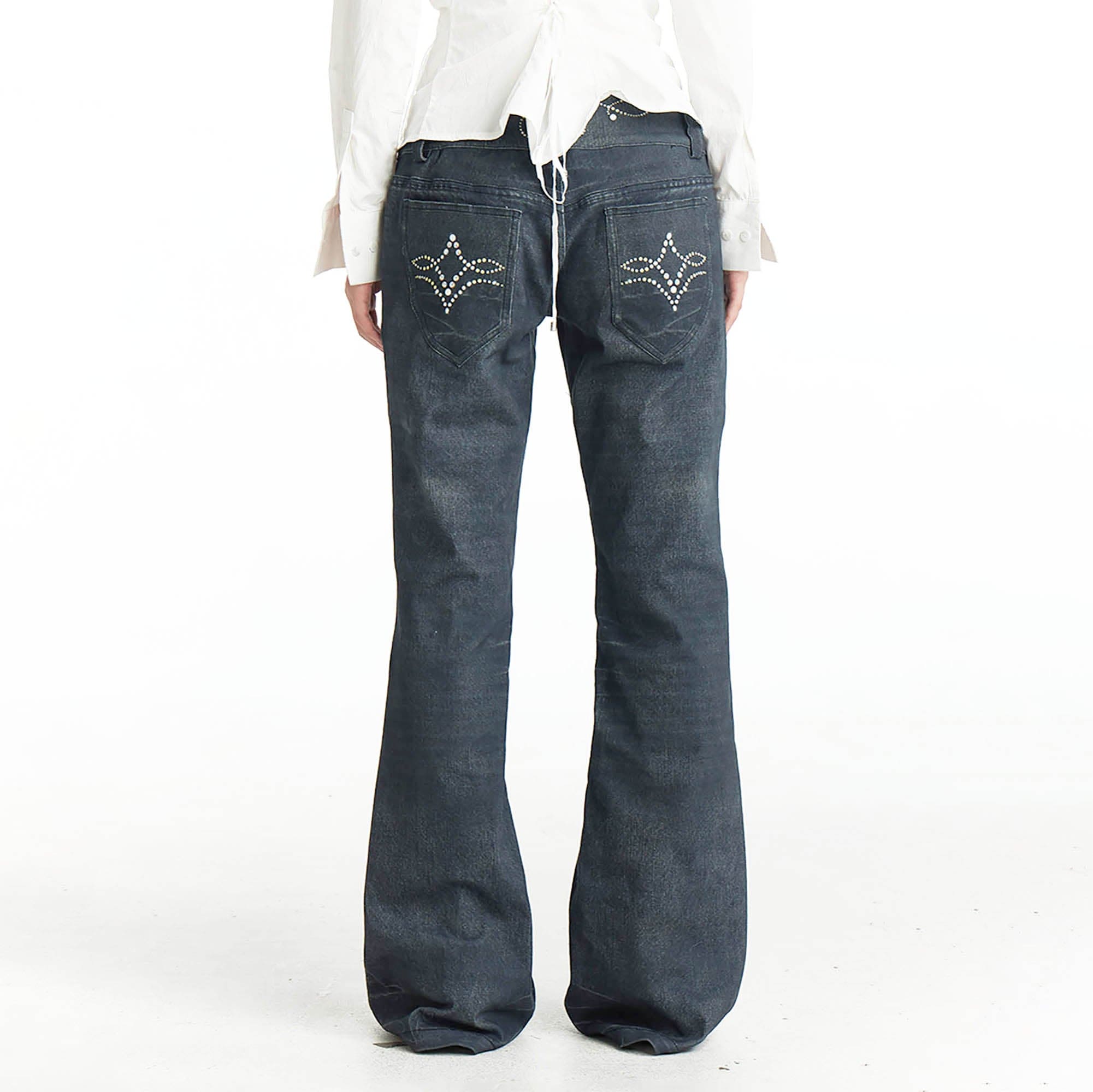 DND4DES Retro Gemstone Graphics Flared Jeans, premium urban and streetwear designers apparel on PROJECTISR.com, DND4DES