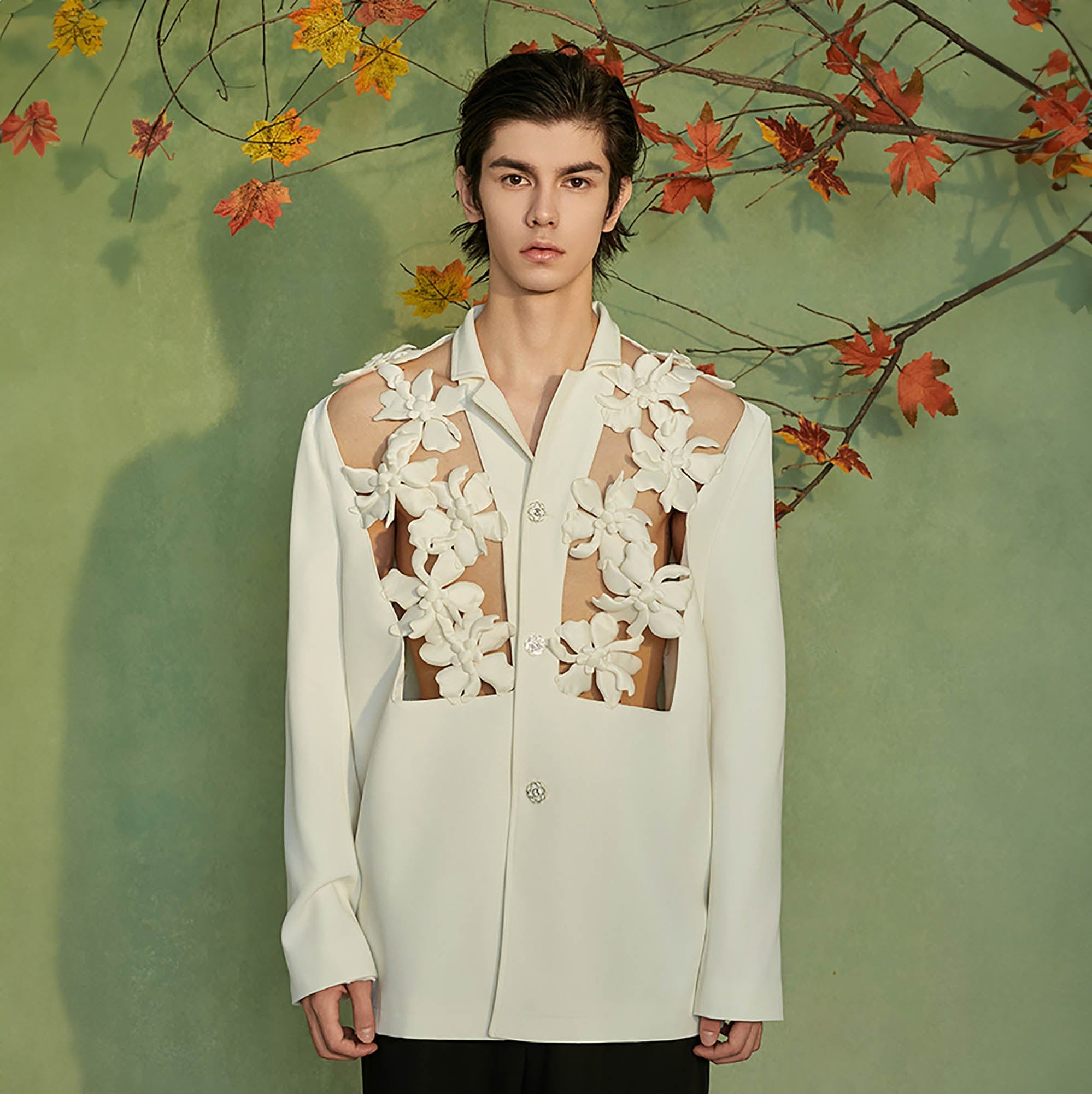 JIECHI White Lily Cut-Out Blazer, premium urban and streetwear designers apparel on PROJECTISR.com, JIECHI