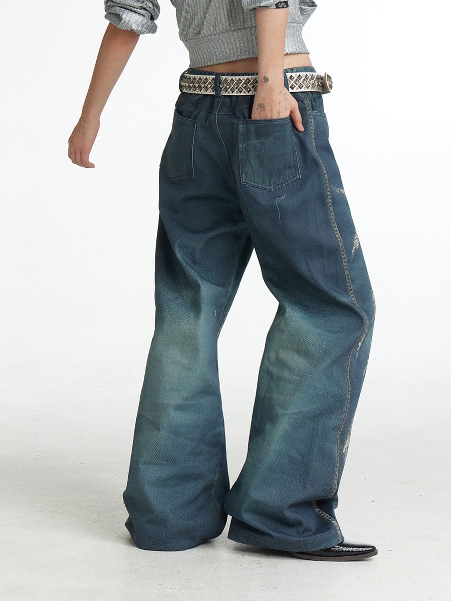 DND4DES Leopard Wings Embroidered Wide-Leg Jeans, premium urban and streetwear designers apparel on PROJECTISR.com, DND4DES