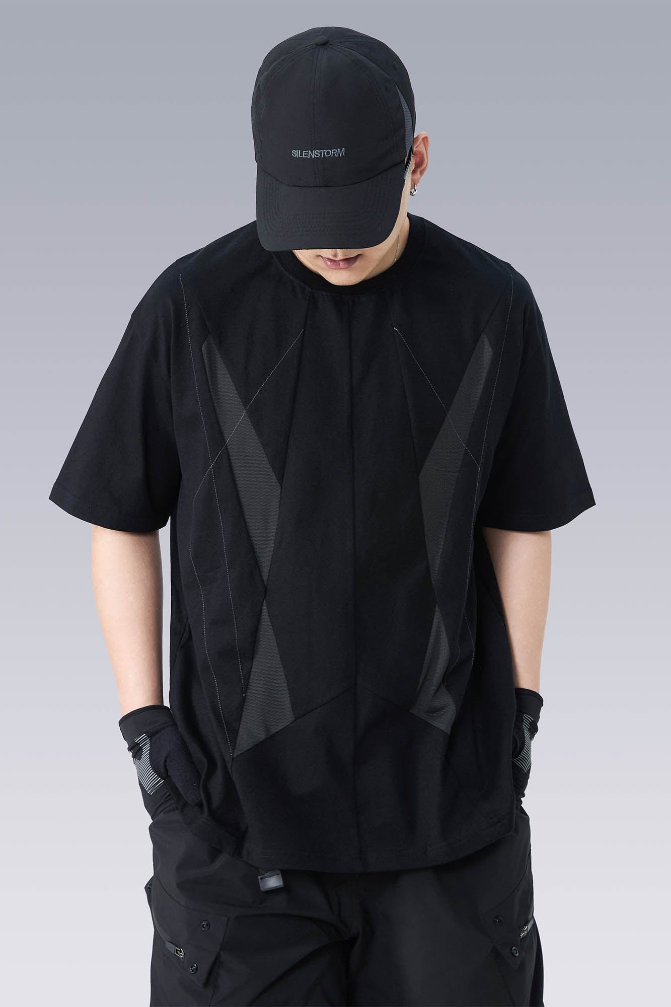 SILENSTORM Geometric Spliced Mesh T-Shirt, premium urban and streetwear designers apparel on PROJECTISR.com, SILENSTORM