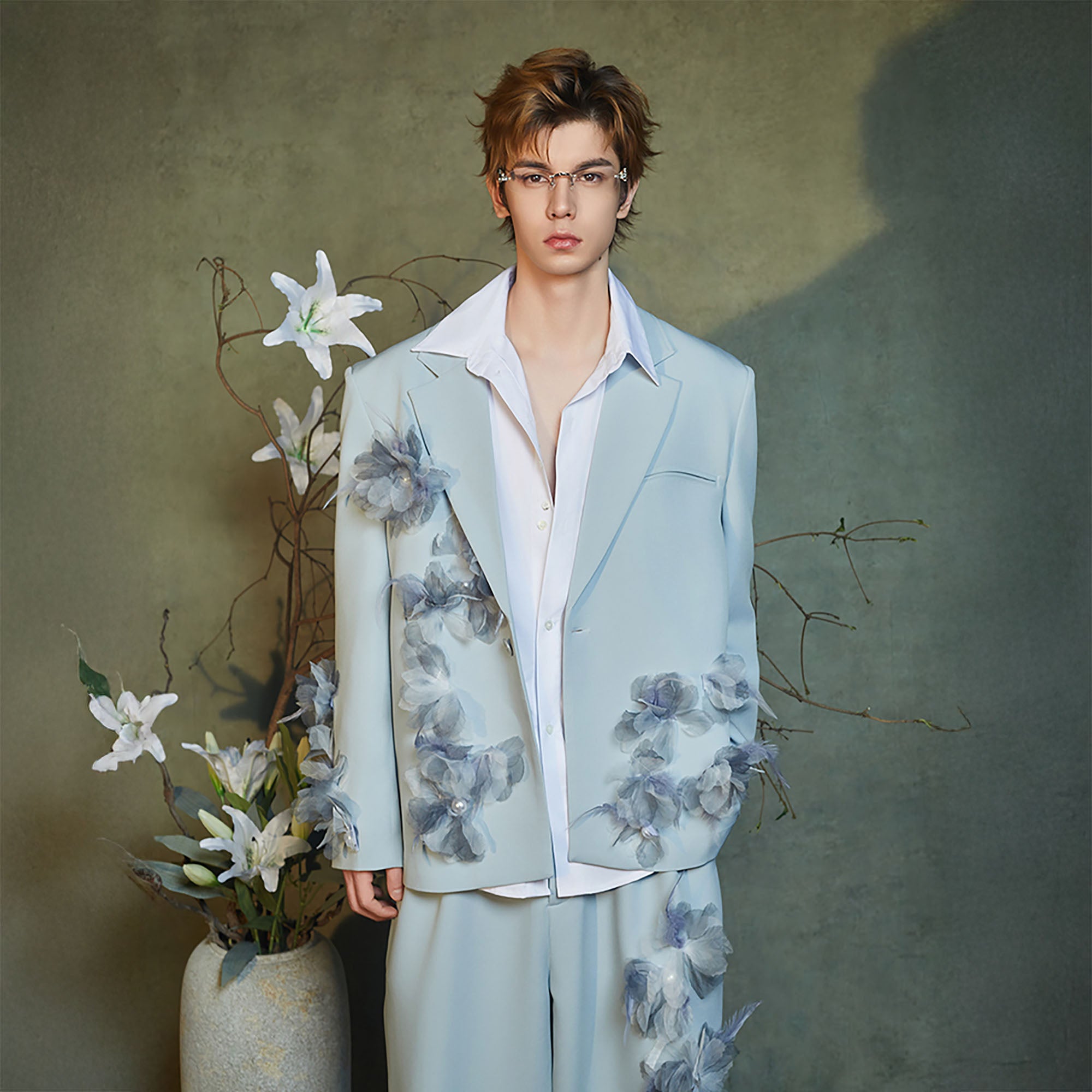JIECHI Embellished Floral Oversized Blazer, premium urban and streetwear designers apparel on PROJECTISR.com, JIECHI