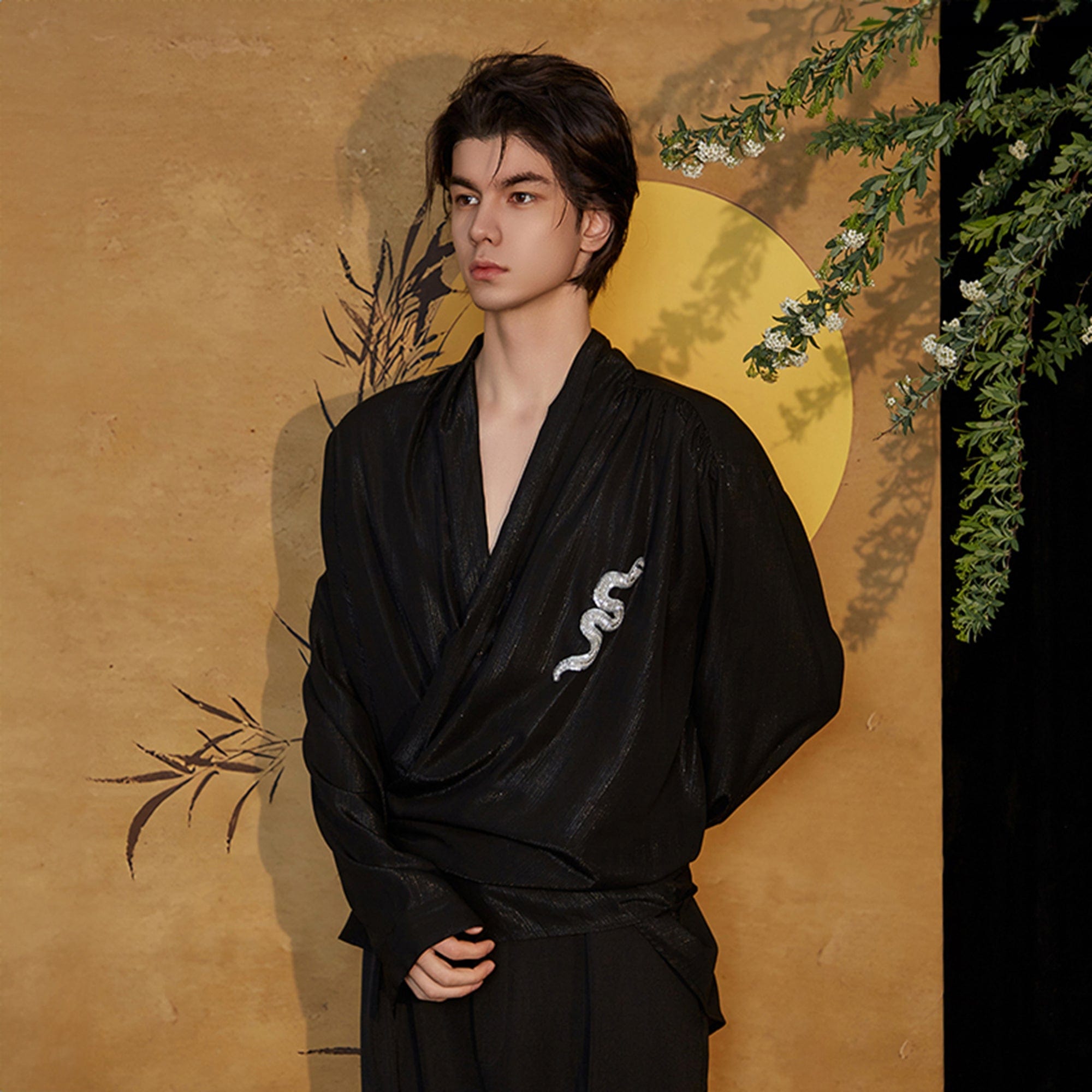 JIECHI Embroidered Serpent Metallic Wrap Shirt, premium urban and streetwear designers apparel on PROJECTISR.com, JIECHI