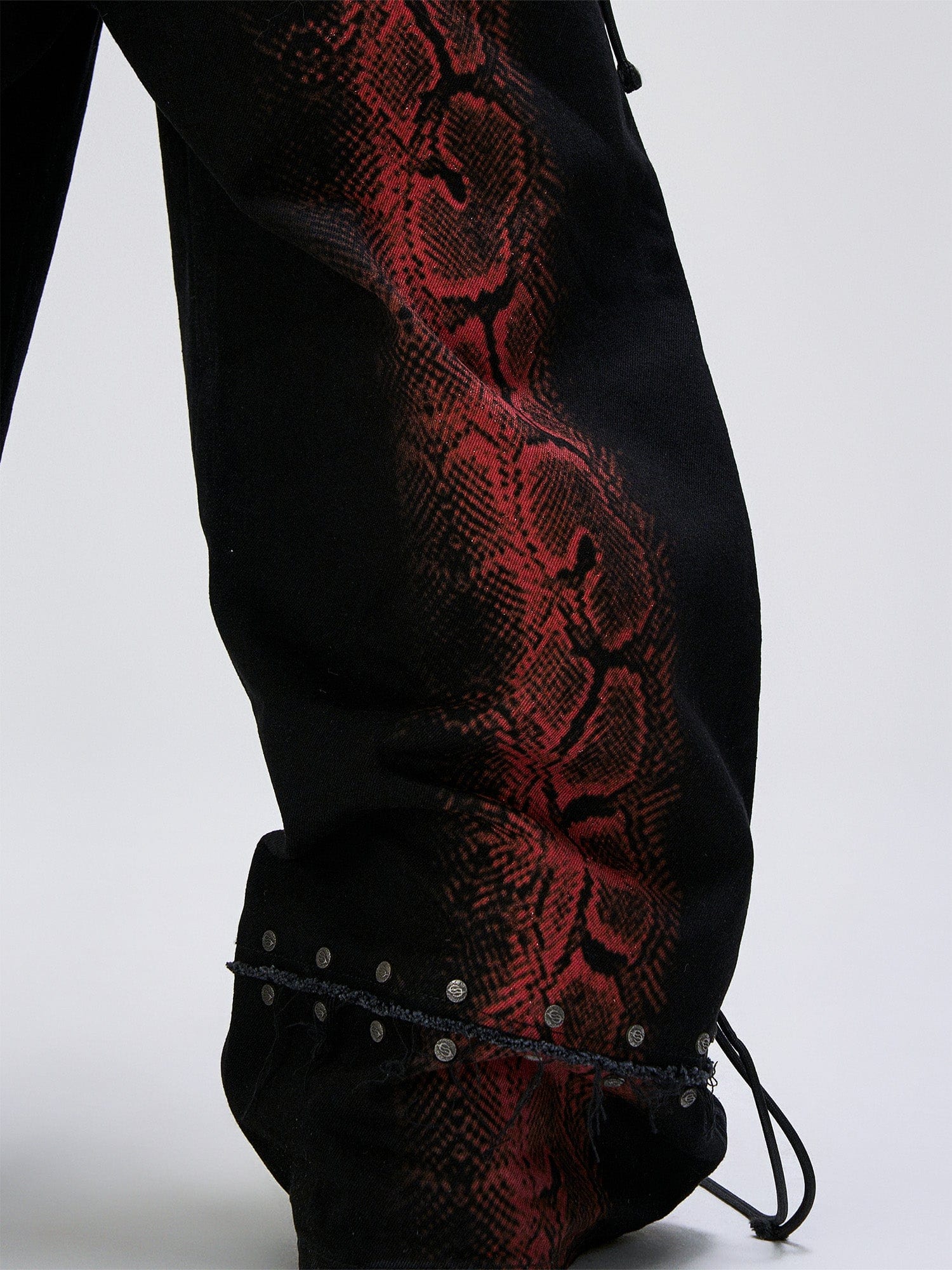 FLYERRER Washed Contrast Snakeskin Drawcord Wide-Leg Jeans, premium urban and streetwear designers apparel on PROJECTISR.com, FLYERRER