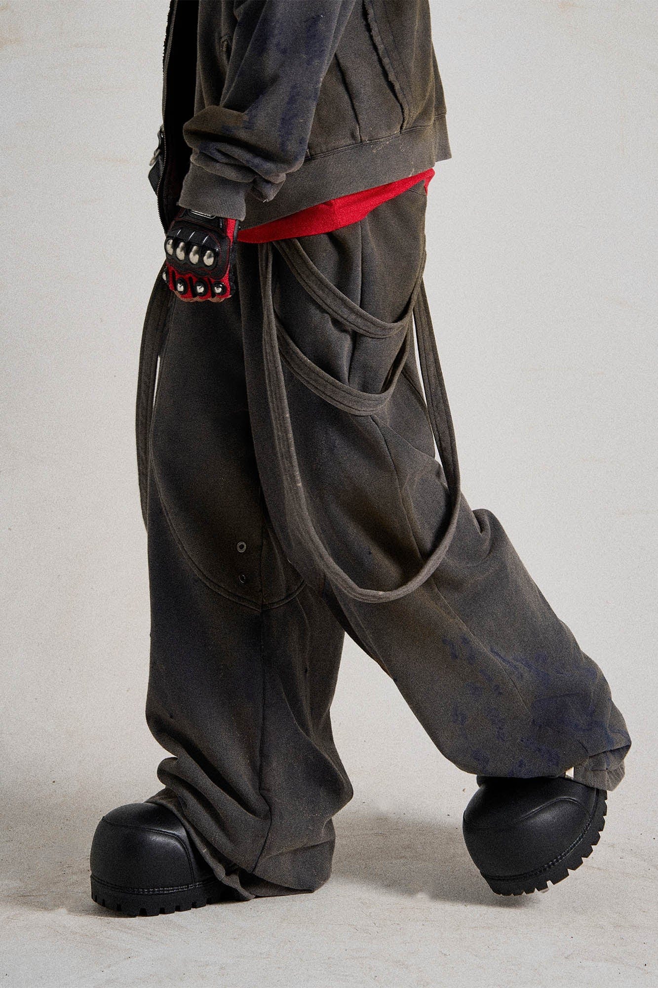 FLYERRER Spliced Multi-Strap Wide-Leg Sweatpants, premium urban and streetwear designers apparel on PROJECTISR.com, FLYERRER