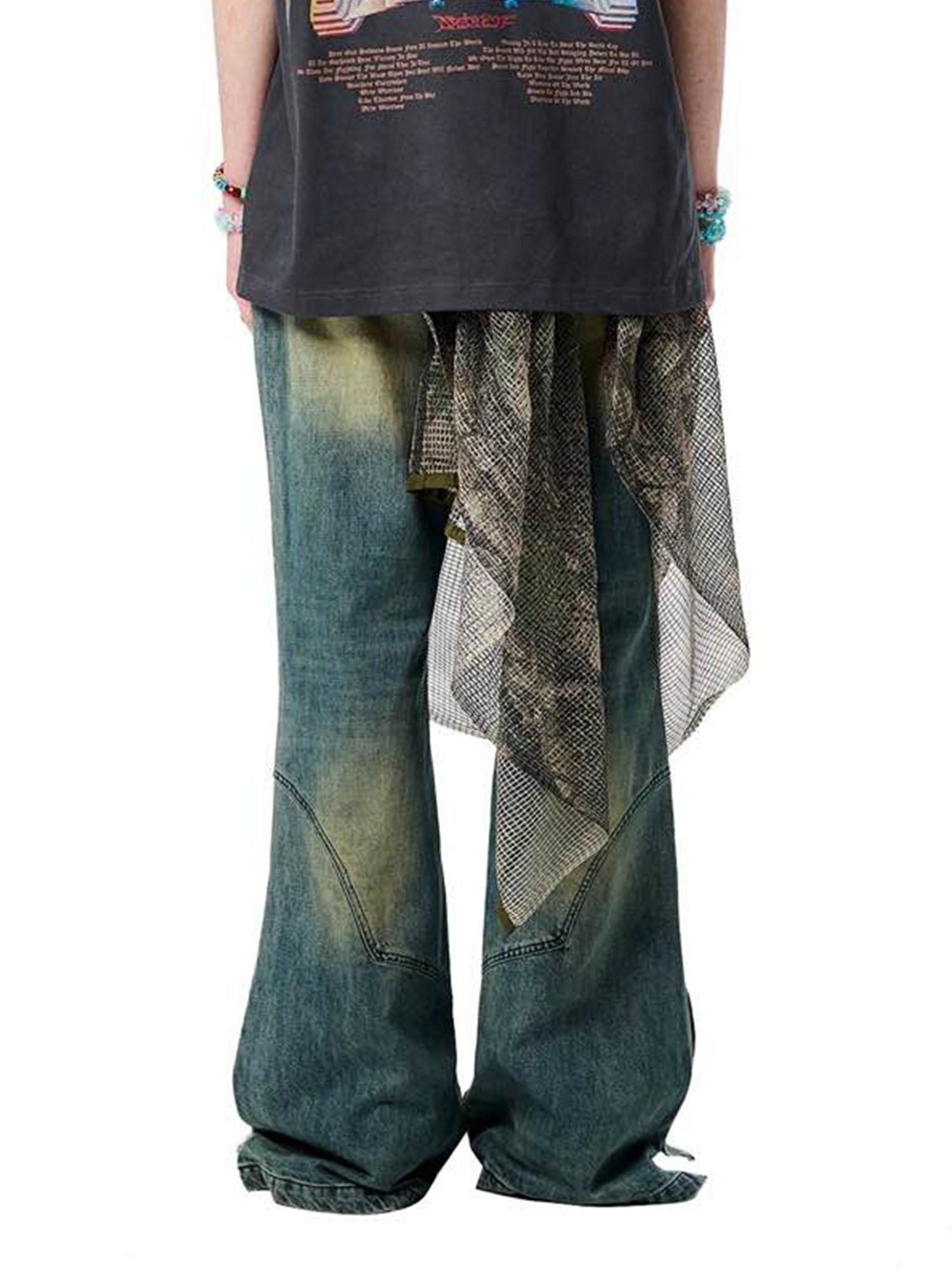 ERISSTOFF Washed Detachable Flared Jeans Blue