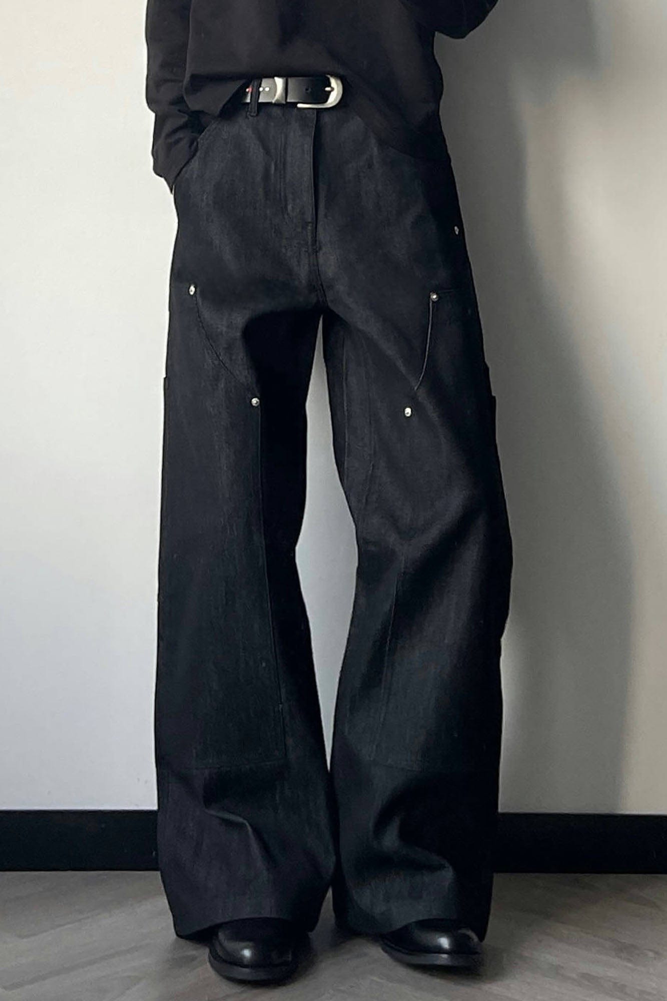 OKAYTHXBYE Paneled Double-Knee Wide-Leg Denim Pants, premium urban and streetwear designers apparel on PROJECTISR.com, OKAYTHXBYE