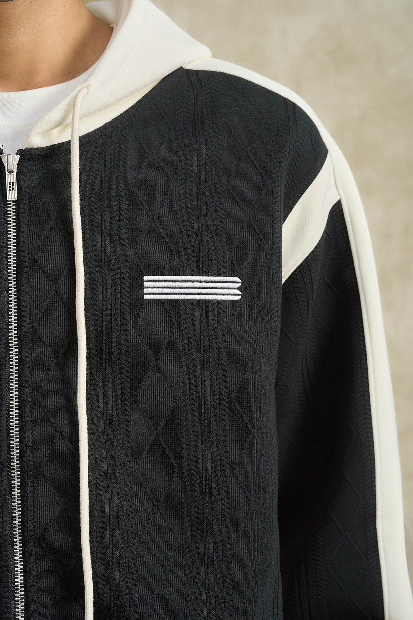 BONELESS Jacquard Contrast Paneled Hooded Jacket, premium urban and streetwear designers apparel on PROJECTISR.com, BONELESS