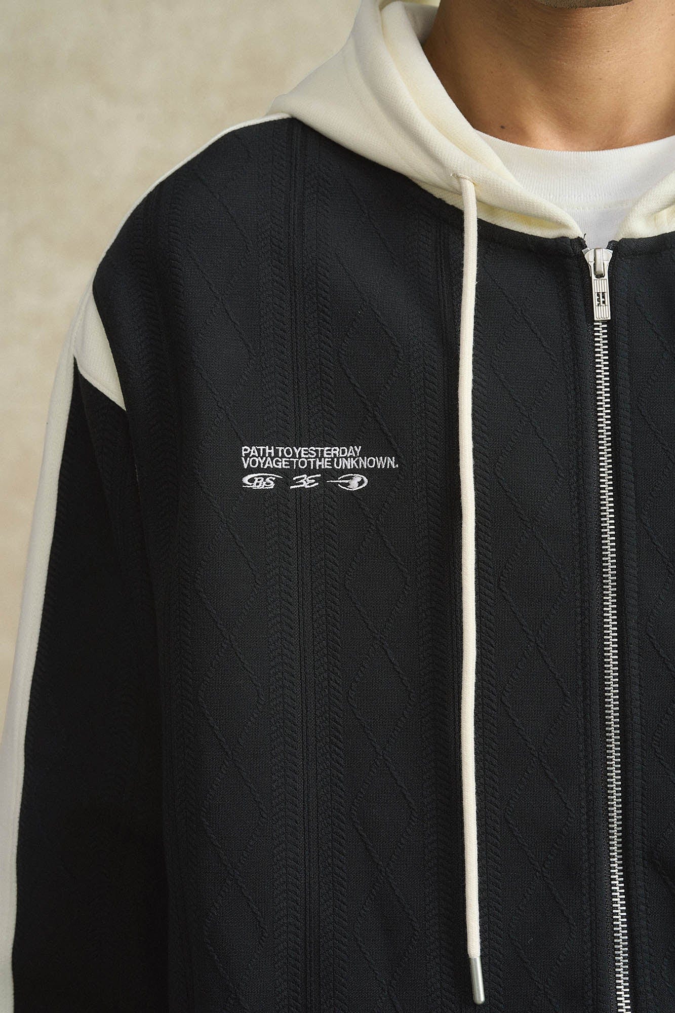 BONELESS Jacquard Contrast Paneled Hooded Jacket, premium urban and streetwear designers apparel on PROJECTISR.com, BONELESS