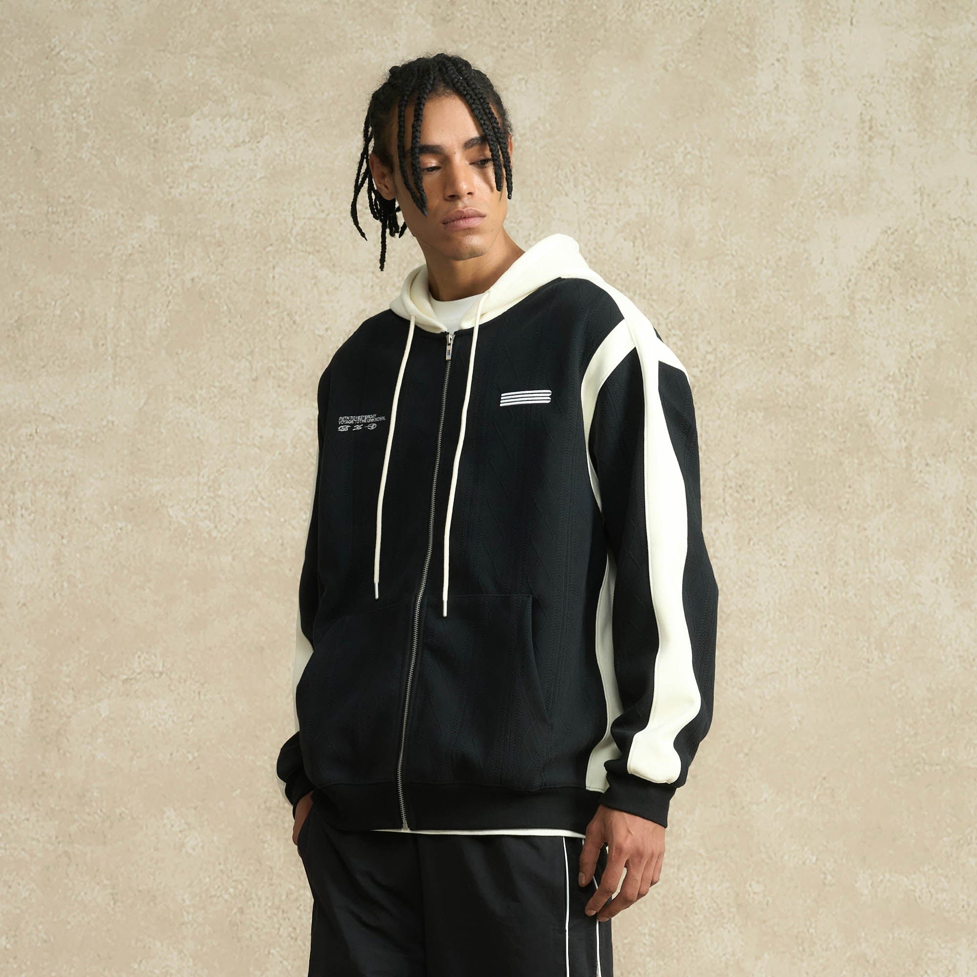 BONELESS Jacquard Contrast Paneled Hooded Jacket, premium urban and streetwear designers apparel on PROJECTISR.com, BONELESS