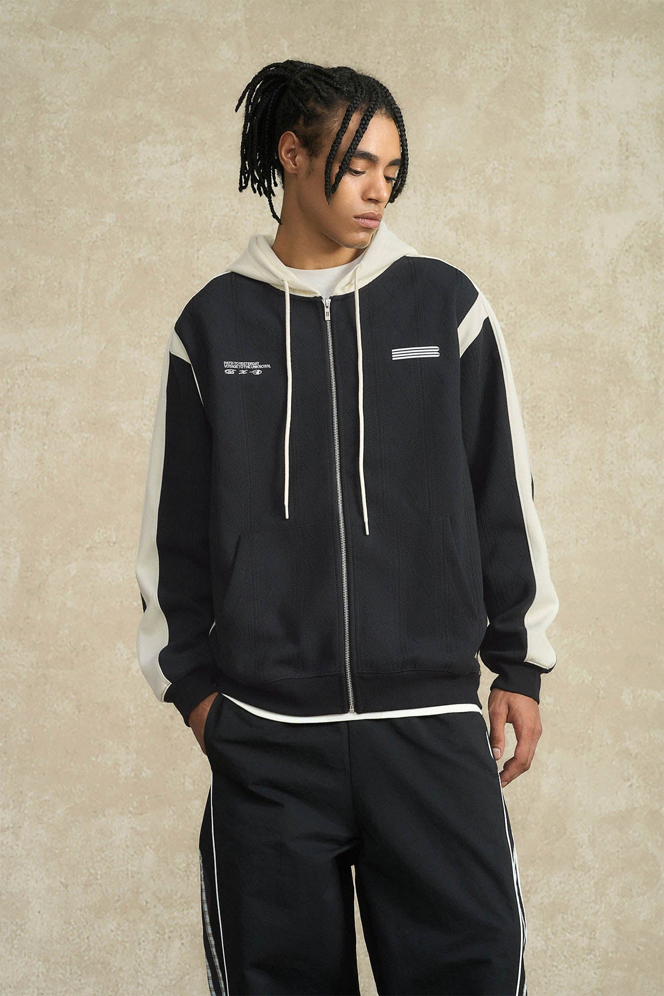 BONELESS Jacquard Contrast Paneled Hooded Jacket, premium urban and streetwear designers apparel on PROJECTISR.com, BONELESS