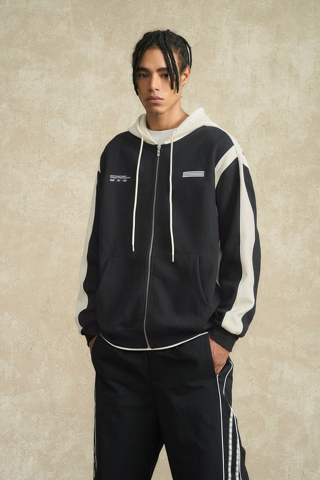 BONELESS Jacquard Contrast Paneled Hooded Jacket, premium urban and streetwear designers apparel on PROJECTISR.com, BONELESS