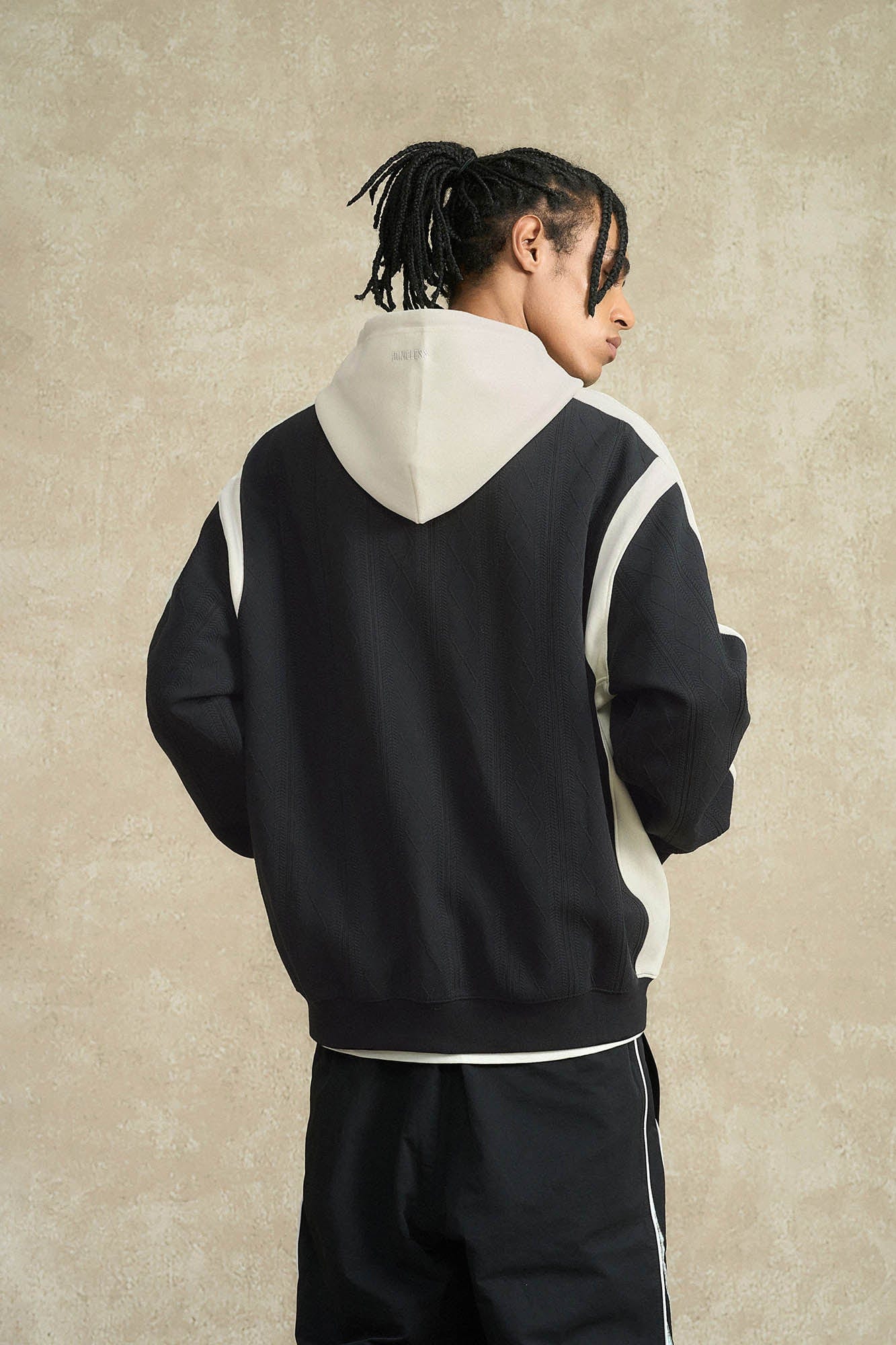 BONELESS Jacquard Contrast Paneled Hooded Jacket, premium urban and streetwear designers apparel on PROJECTISR.com, BONELESS
