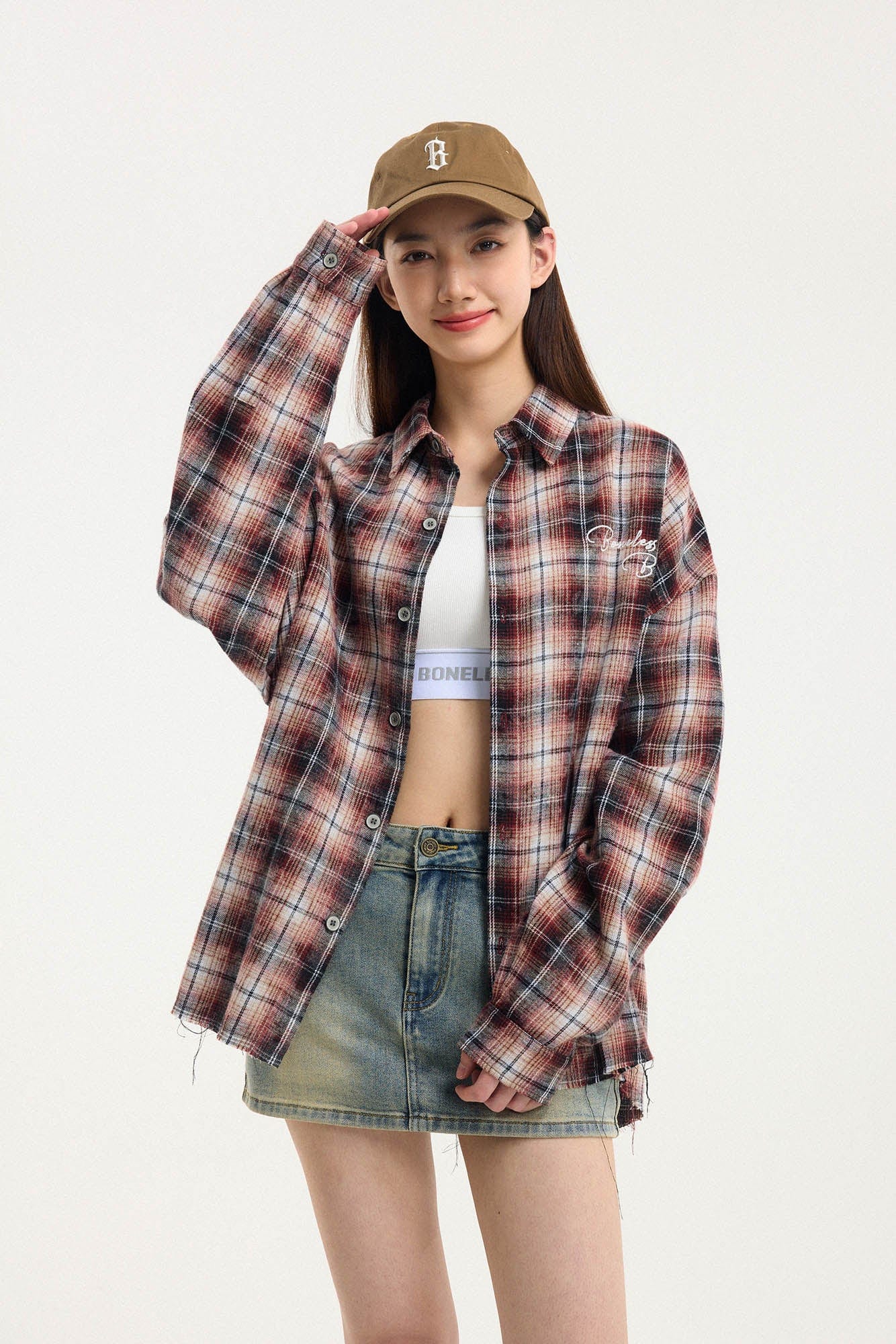 BONELESS Grunge Faded Check Band Patch Shirt, premium urban and streetwear designers apparel on PROJECTISR.com, BONELESS