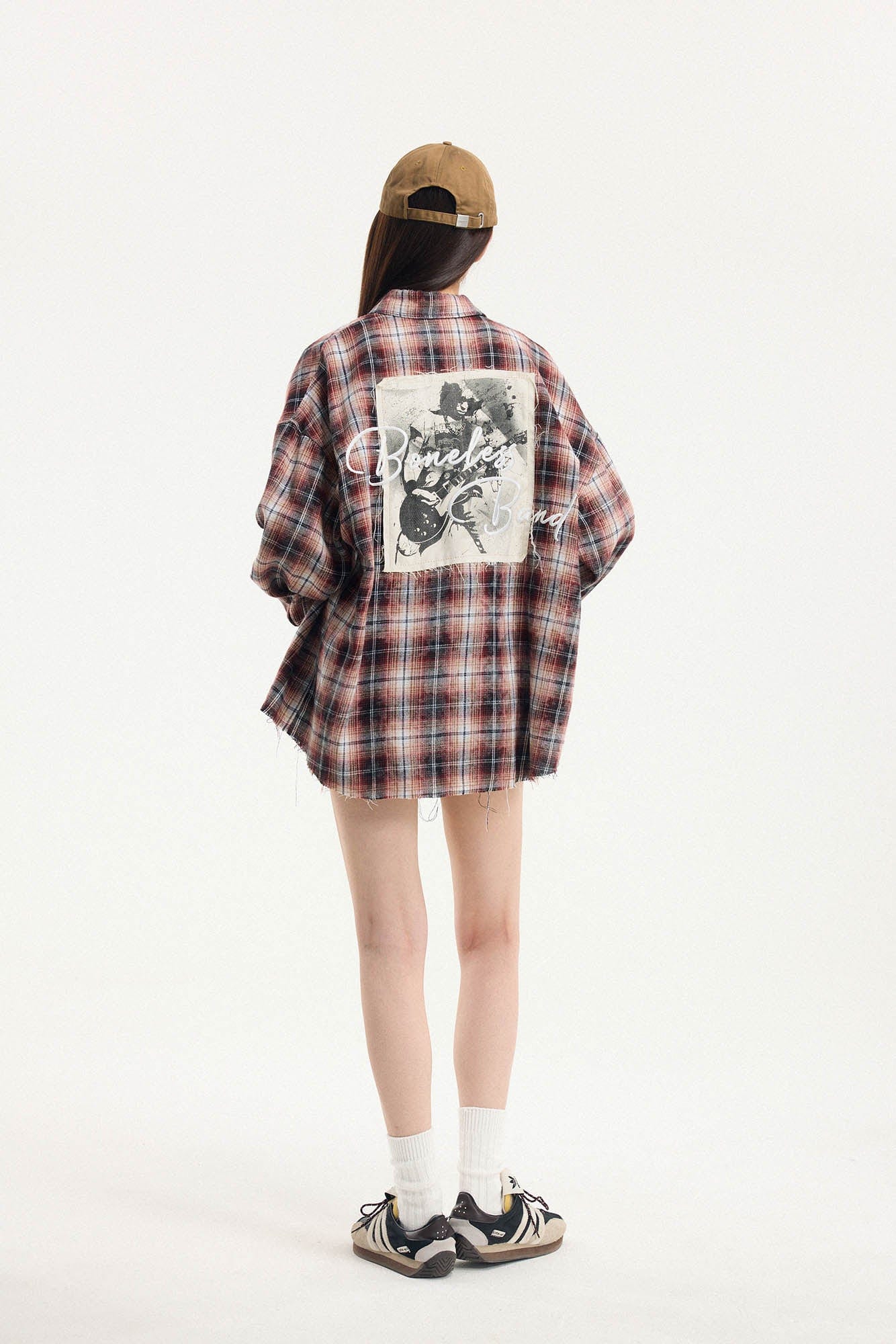 BONELESS Grunge Faded Check Band Patch Shirt, premium urban and streetwear designers apparel on PROJECTISR.com, BONELESS