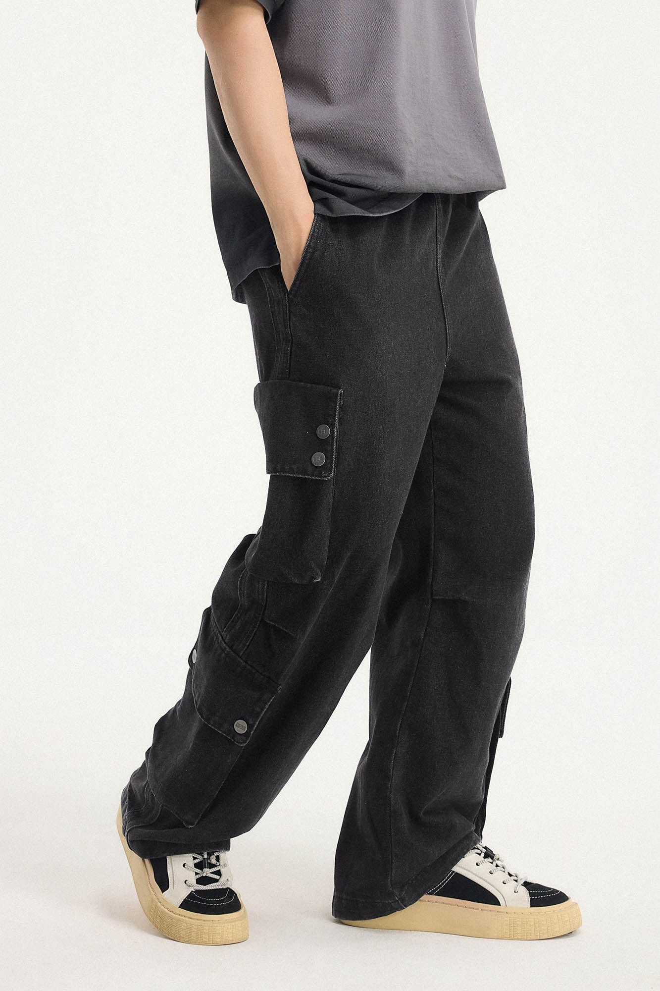 BONELESS Distressed Multi-Pocket Drawstring Cargo Jeans, premium urban and streetwear designers apparel on PROJECTISR.com, BONELESS