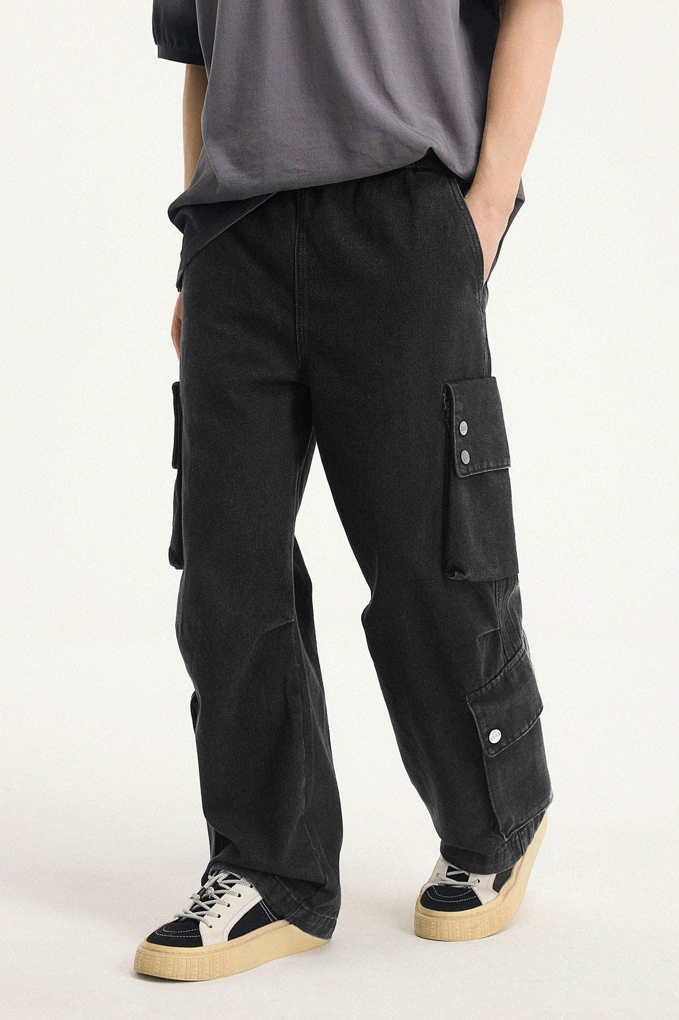 BONELESS Distressed Multi-Pocket Drawstring Cargo Jeans, premium urban and streetwear designers apparel on PROJECTISR.com, BONELESS